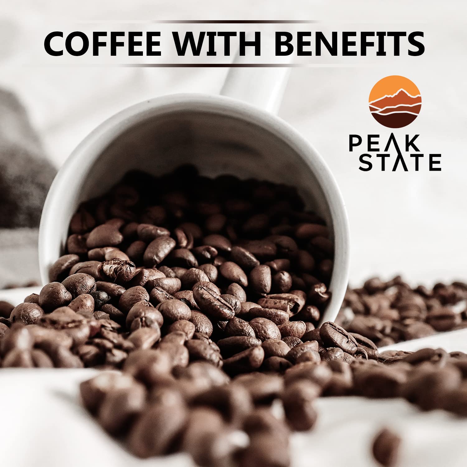 Peak State Organic Mushroom Coffee - Immune Boosting Medium Roast Whole Bean Coffee - Low Acid, Vegan, Paleo, Dairy & Gluten-Free (2 x 12 oz Bags) - Perfect for Morning Energy & Wellness Routine