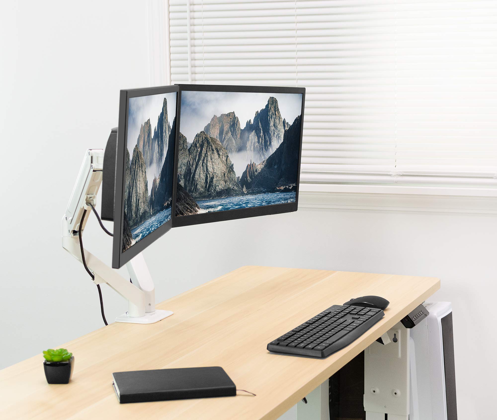 VIVO Dual Monitor Mount Stand for 17-27 Inch Screens - Adjustable Aluminum Articulating Arm with Tension Spring, White (STAND-V102OW) - Perfect for Home Office, Gaming Setup & Workstation Ergonomics