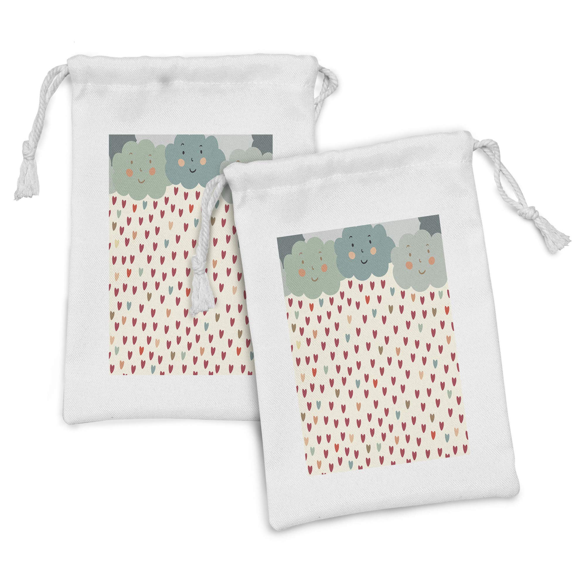 Ambesonne Autumn Fabric Pouch Set of 2 - Colorful Heart Raindrop Design Drawstring Bags for Toiletries, Makeup, Jewelry & Travel Accessories | 9