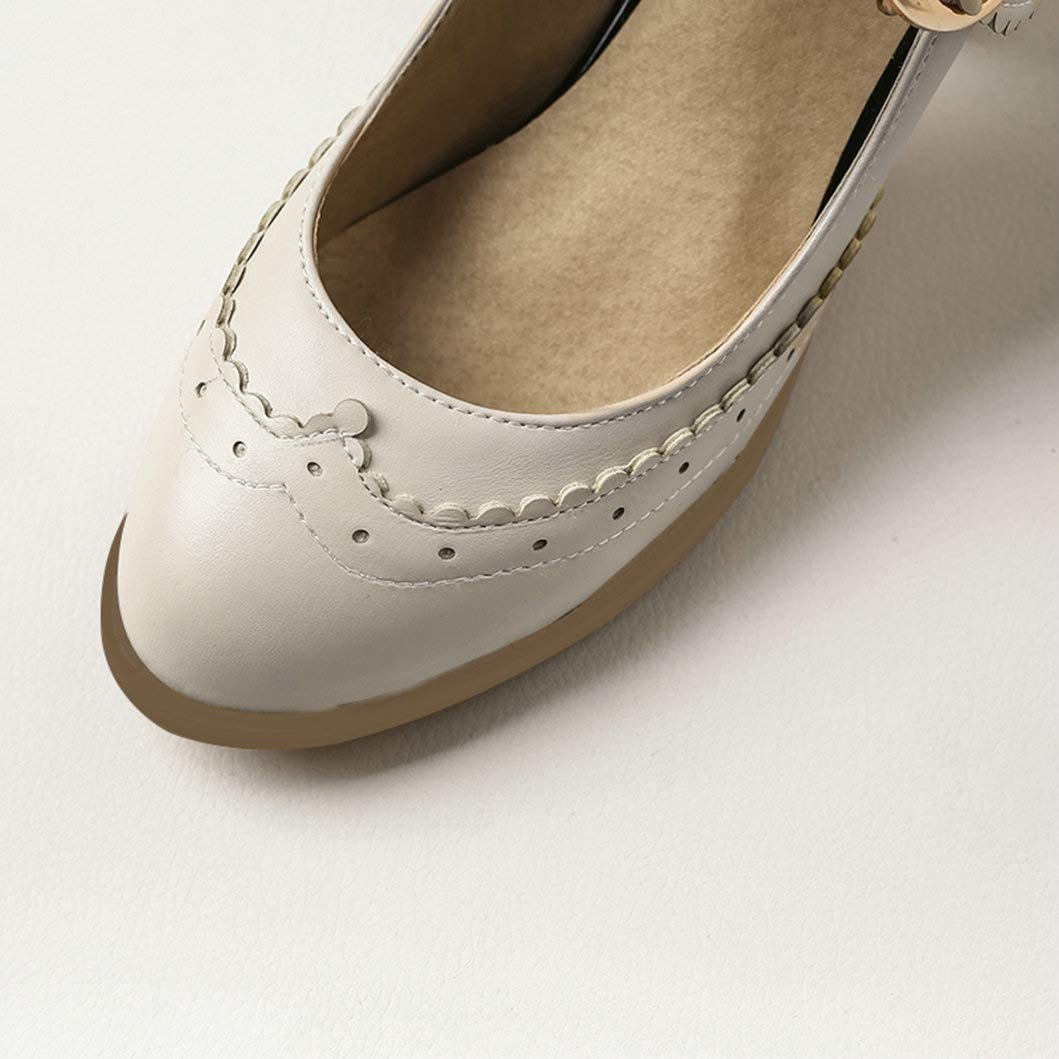 Vintage Women's Rockabilly Mary Jane Block Heel Pumps - Wingtip Closed Toe Dress Shoes for Retro Parties & Pinup Fashion