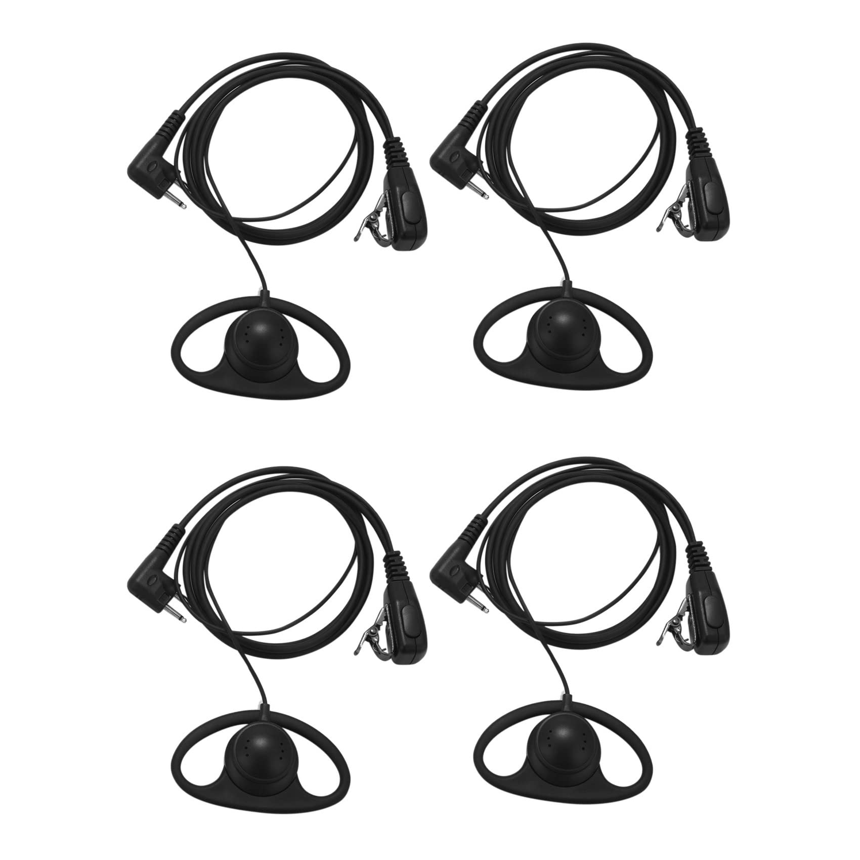 4 Pack 2-Pin Advanced D Clip-Ear PTT Headset Microphone for Two-Way Radios - Perfect for Security, Construction & Outdoor Communication