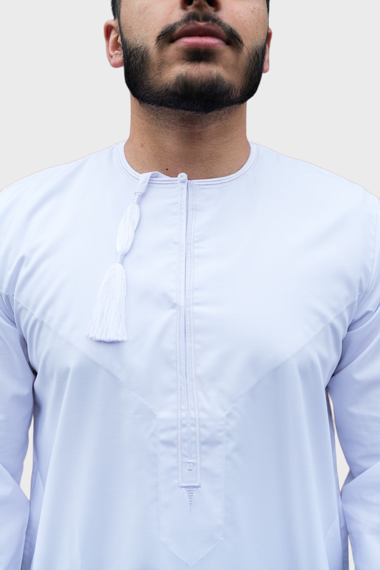 J100 C2 White Habeel Thobe for Men - Premium Cotton Islamic Robe & Traditional Arabic Dress - Perfect for Eid, Prayer, and Special Occasions