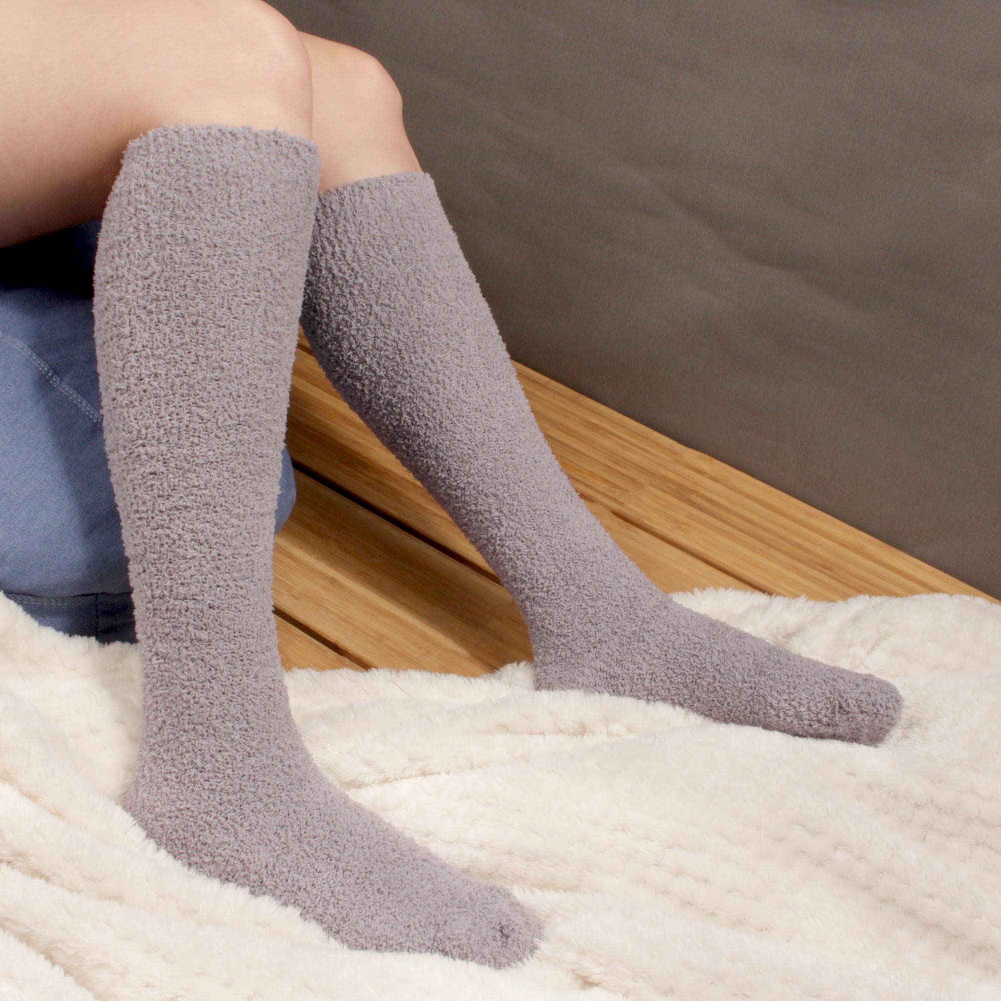 Women's Warm Fuzzy Feather Soft Knee High Socks for Winter - Cozy Thermal Boot Socks for Cold Weather, Home, Office & Outdoor Activities