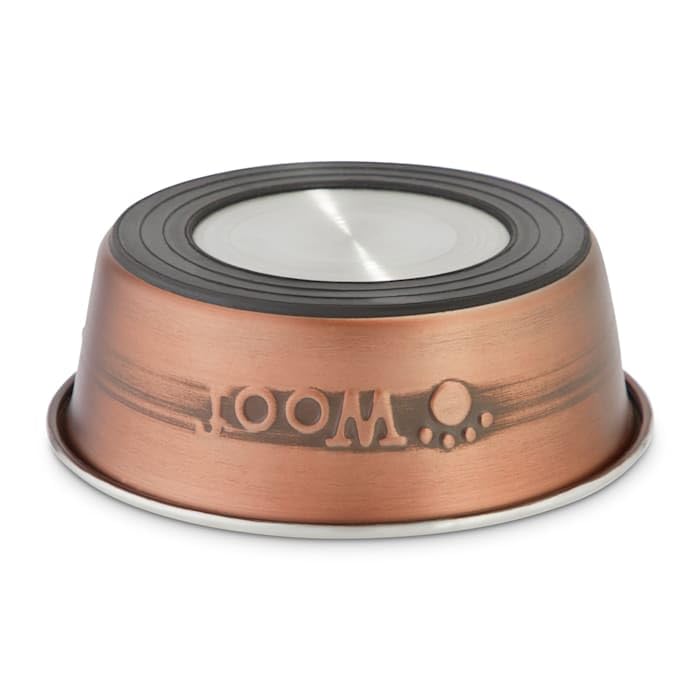 Harmony Copper Woof Stainless Steel Dog Bowl - 2 Cup Capacity, Non-Slip Pet Food & Water Dish for Small to Medium Dogs - Perfect for Home, Travel & Outdoor Use