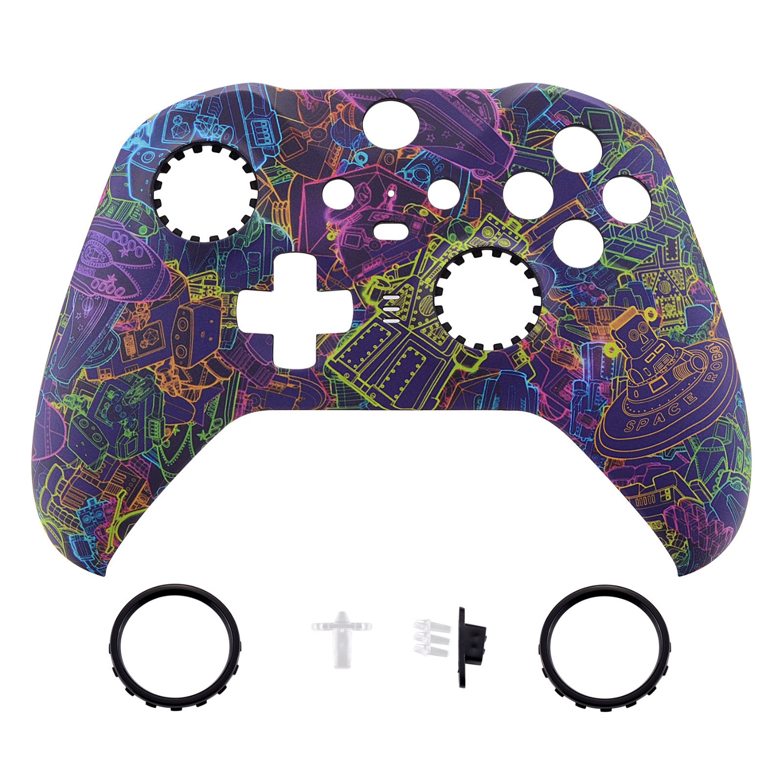 eXtremeRate Replacement Front Housing Shell Case with Accent Rings for Xbox One Elite Series 2 & Elite 2 Core Controller (Model 1797) - Neon Novel Design | Custom Gaming Accessories | Perfect for Competitive Gaming & Controller Modding