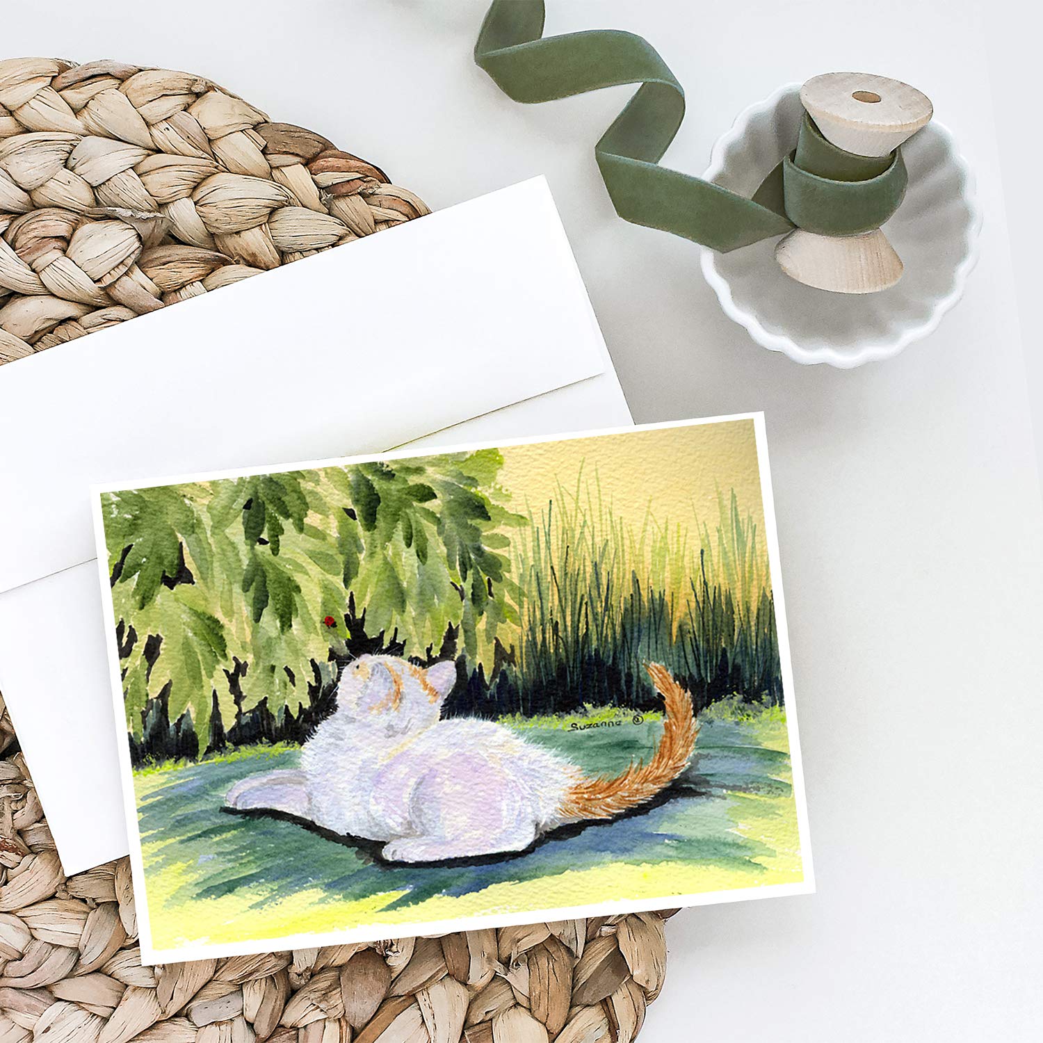 Whimsical Cat Greeting Cards - Pack of 8 Blank A7 (5x7) Note Cards with Envelopes | Perfect for Birthdays, Thank You Notes & Cat Lover Gifts | Caroline's Treasures SS8273GCA7P