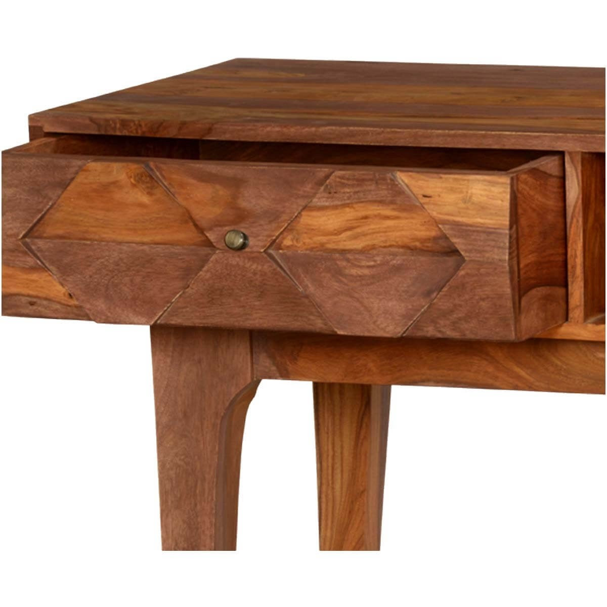 Hand Carved Solid Wood Writing Desk with Diamond Accents - Elegant Home Office Desk for Study, Work & Writing - Perfect for Modern & Classic Interiors