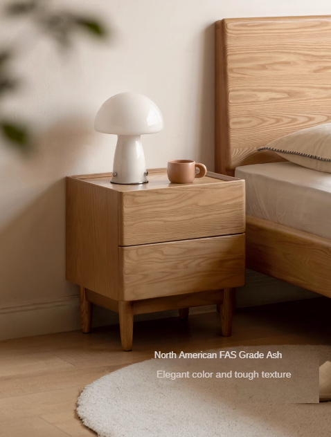 Solid Oak and Ash Wood White Wax Nightstand - Small Bedside Table for Bedroom, Living Room, or Nursery | Rustic Modern Home Decor