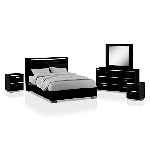 Furniture of America FOA Ryant 5-Piece Black Wood Bedroom Set - Queen Size Bed, 2 Nightstands, Dresser & Mirror for Modern Home Decor | Perfect for Master Bedroom, Guest Room & Apartment Living