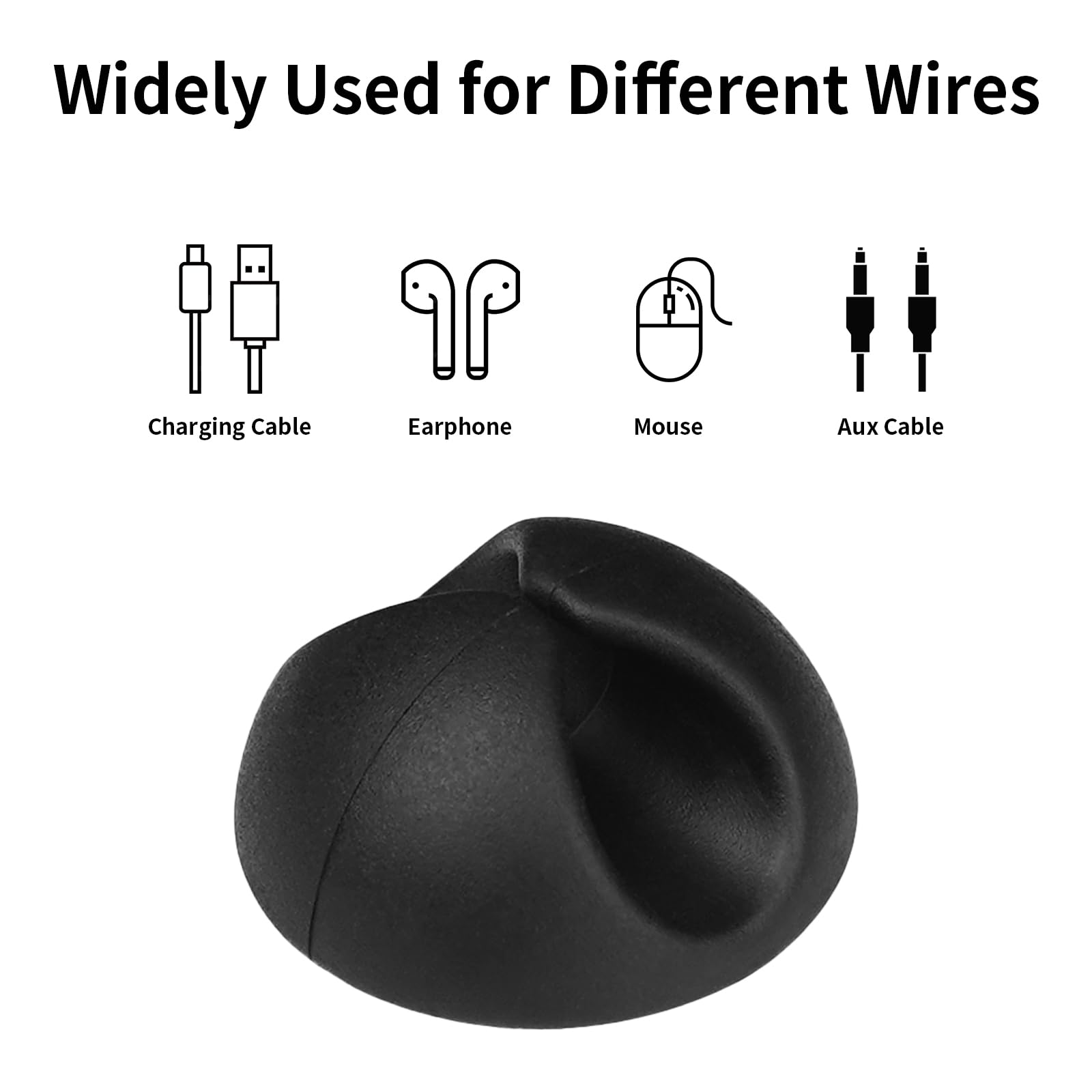 12PCS Black Adhesive Cable Clips - Cord Organizer & Wire Management for Charger, Mouse, Desk, Office, Nightstand - Keep Cables Neat at Home & Workspace