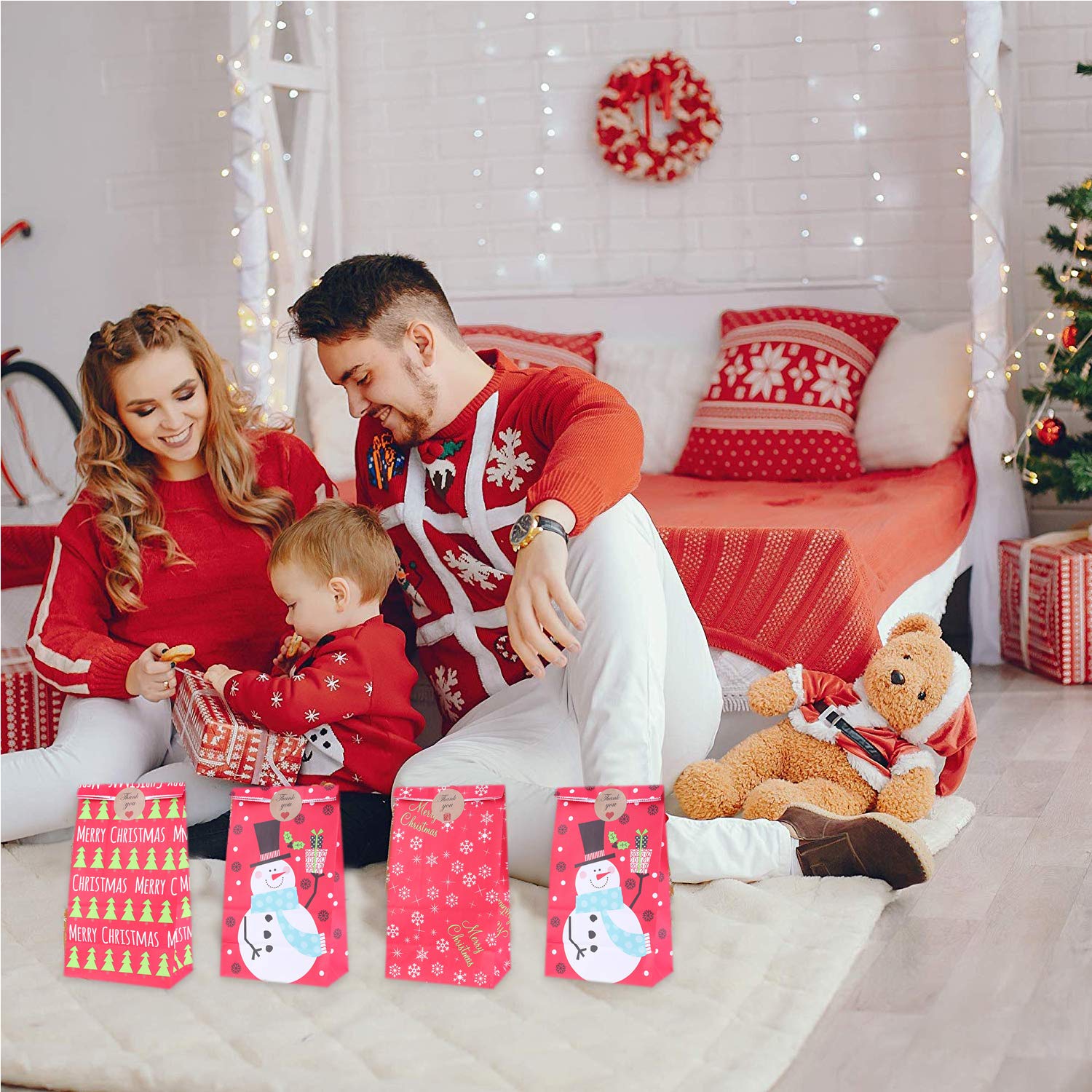 24 Pack Christmas Party Treat Bags with Snowman Design & Stickers - Holiday Goodie Bags for Candy, Gifts & Festive Celebrations | Perfect for Kids Christmas Parties, Classroom Treats & Holiday Gift Exchanges