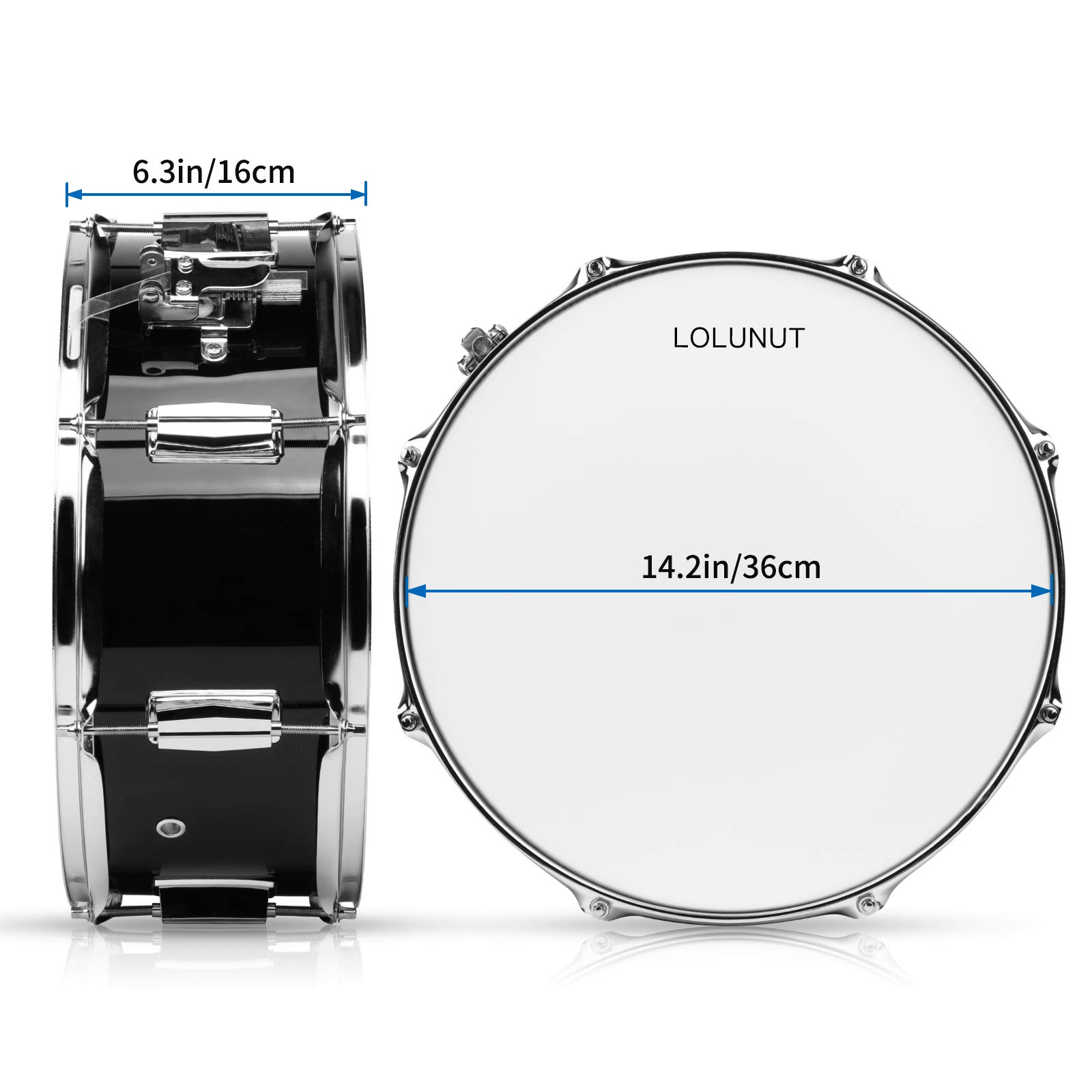 14 Inch Black Snare Drum Set with Gig Bag, Drum Stand, Sticks, Keys & Practice Gloves - Perfect for Students & Beginners | Ideal for School Bands, Home Practice & Music Lessons (14