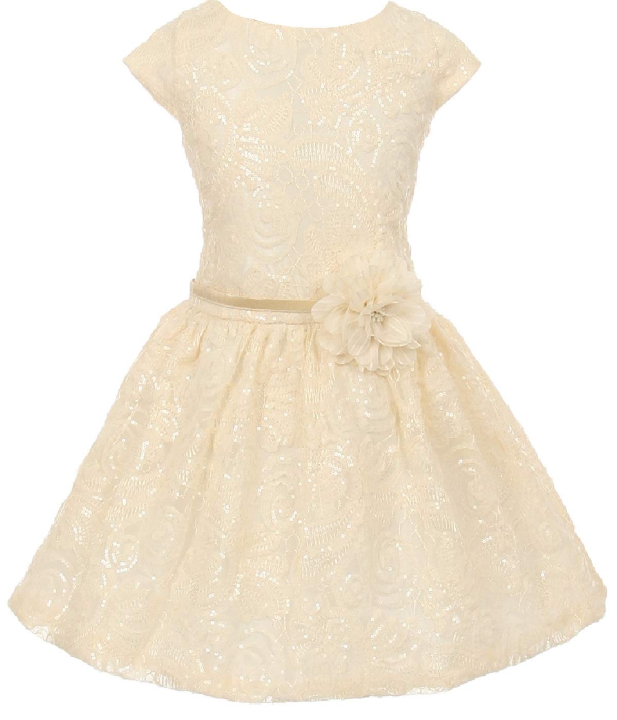 Sparkly Sequin & Embroidered Flower Girls Summer Dress - Cute Short Sleeve Party Outfit for Toddler & Kids (Perfect for Birthday, Photo Shoots & Special Occasions)