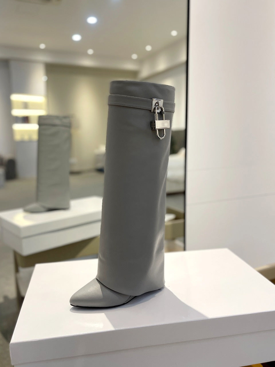 Stylish Women's Long Silver Boots with Lock Detail - Perfect for Winter Fashion & Outdoor Adventures
