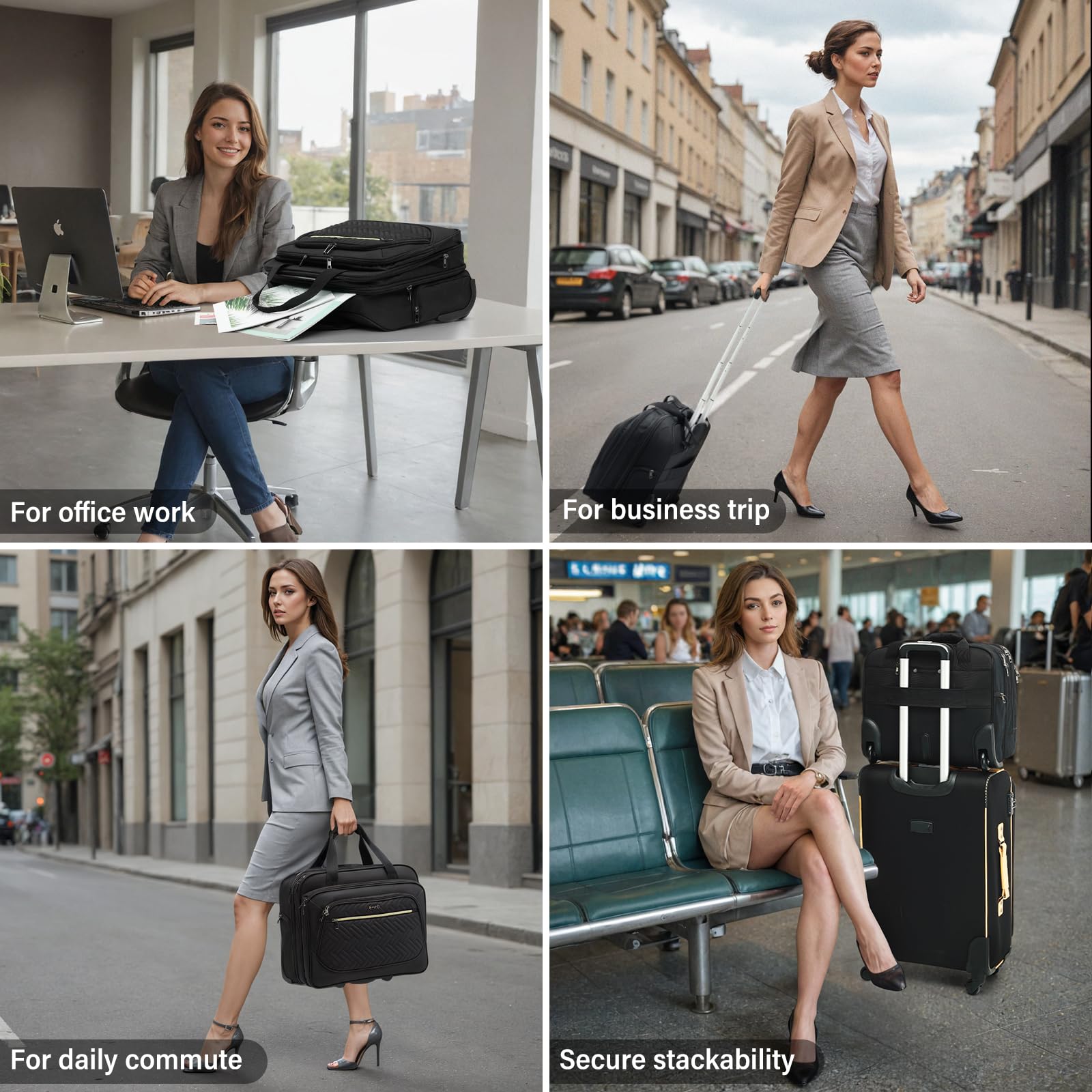 Coolife 17.3 Inch Rolling Laptop Briefcase Bag with Wheels - Durable Mobile Office Computer Case for Business Travel & Commuting