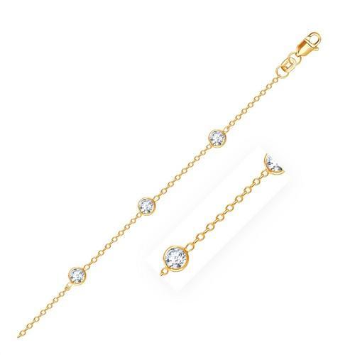 14K Yellow Gold Anklet with Round White Cubic Zirconia - 10 Inch Adjustable Ankle Bracelet for Women, Perfect for Beach, Wedding & Everyday Wear