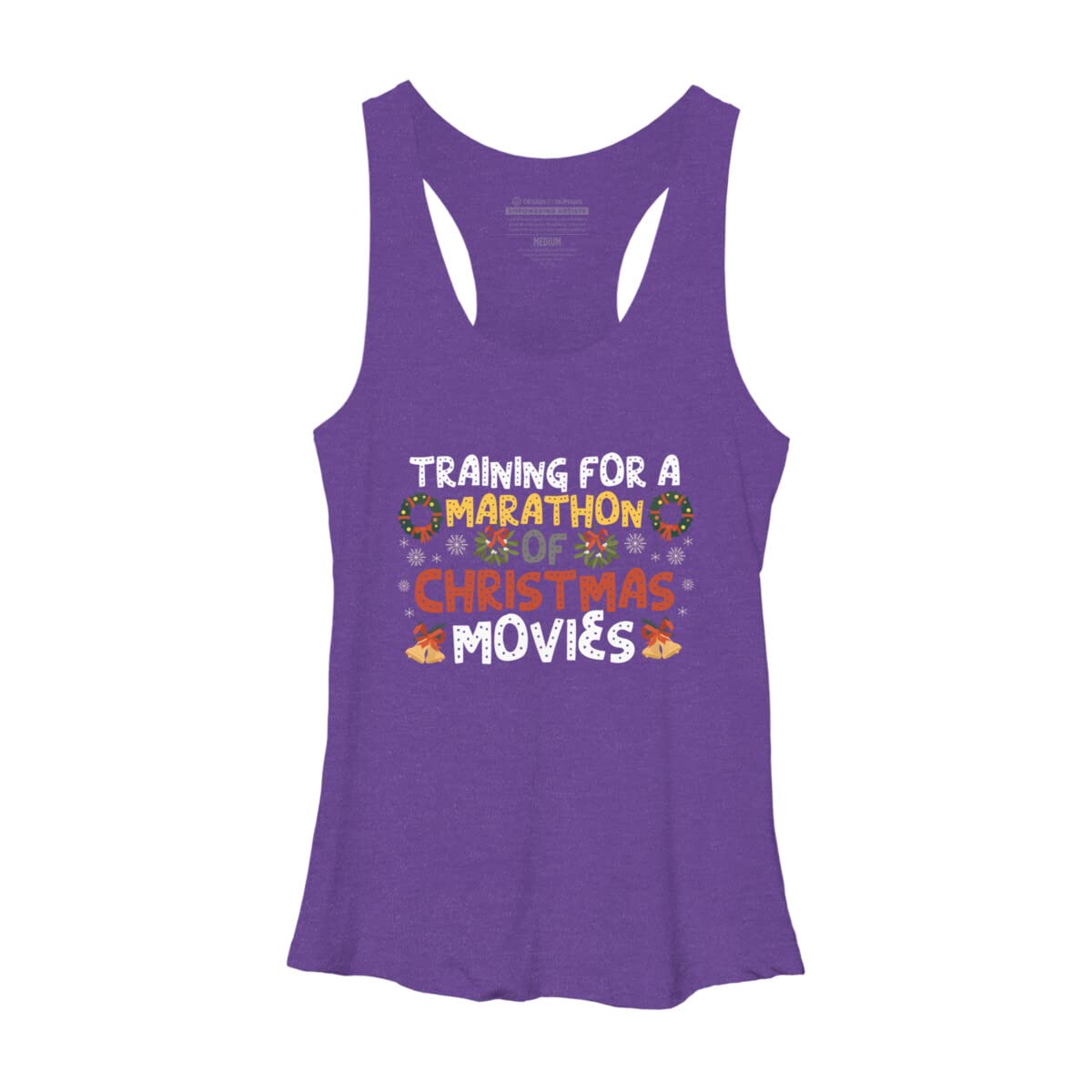Design By Humans Women's Racerback Tank Top - Training for A Marathon of Christmas Movies Graphic Tee - Gym Workout & Casual Wear