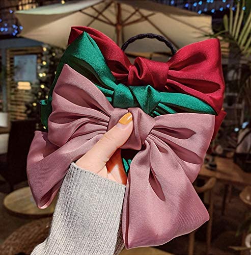 ASG Set of 2 Multicolor Big Hair Bows - 8 Inch Satin Silk Hair Clips for Women - Cute French Barrettes & Hair Accessories for Parties, Weddings, Daily Styling