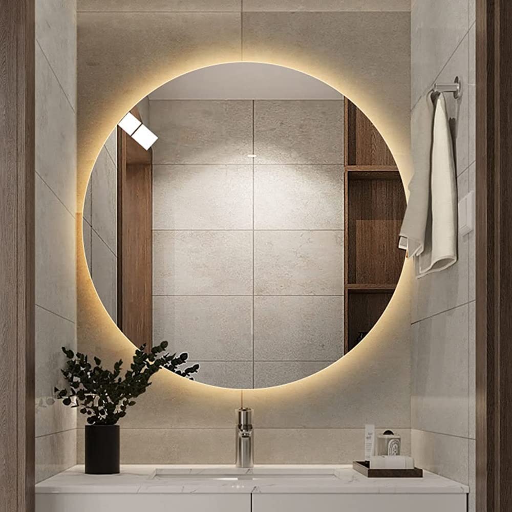 Waterproof LED Backlit Round Bathroom Mirror - Frameless Vanity Makeup Mirror with Warm Light (3200K, 50x50cm) - Perfect for Home, Spa, and Salon Use