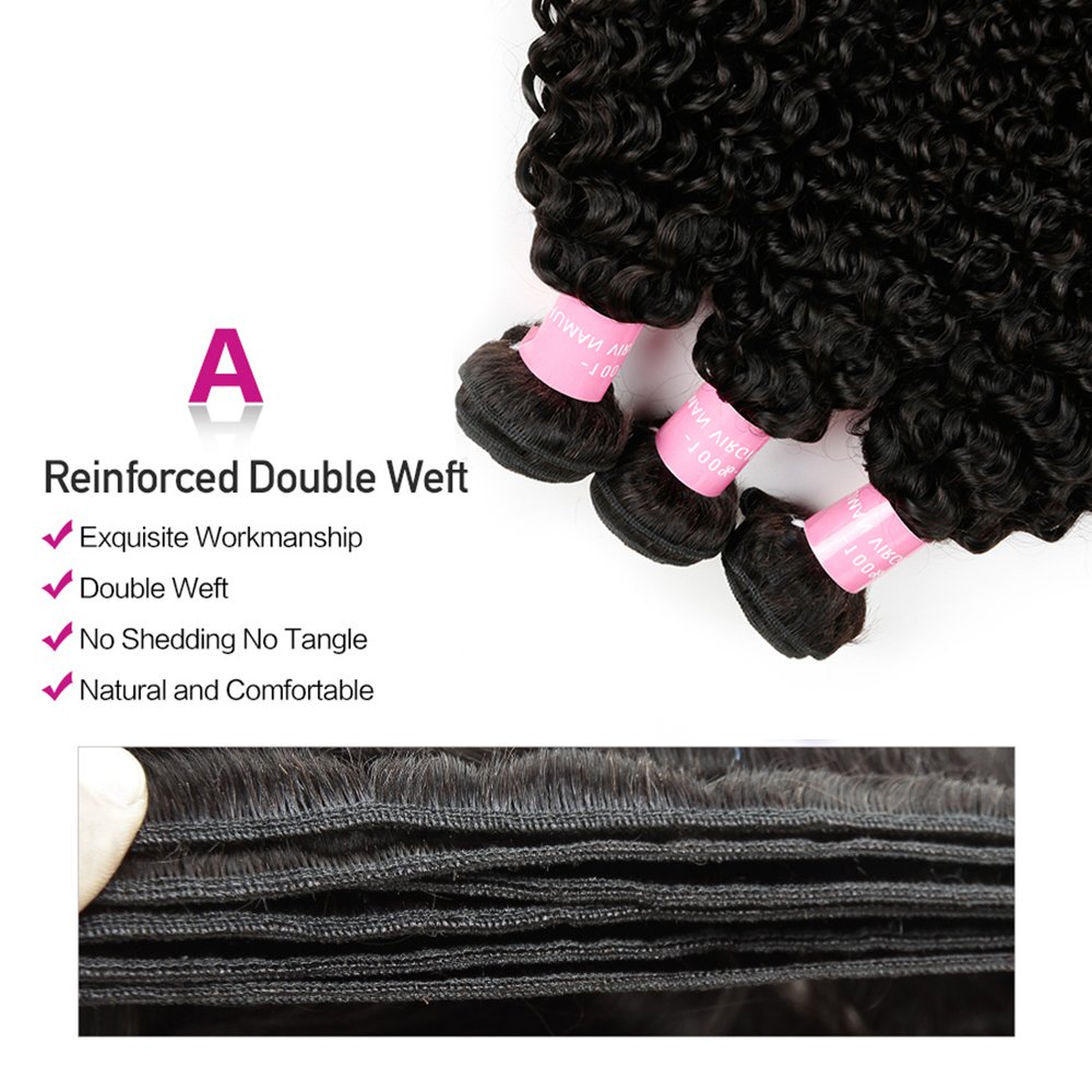 8A Brazilian Virgin Hair Kinky Curly Bundles - 3 Pack Unprocessed Human Hair Weave Extensions (22