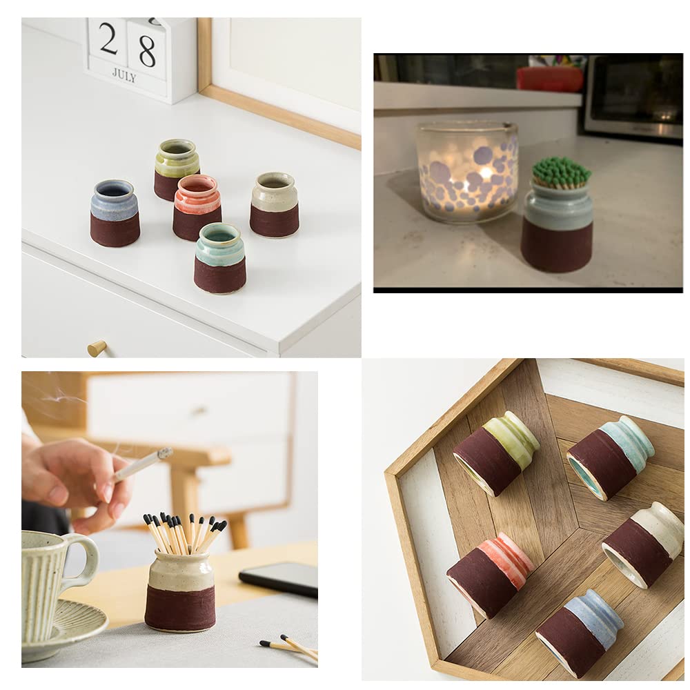 Ceramic Match Striker Holder - Cute Cyan Match Jar with Built-in Striker for Candles, Bathroom Decor & Fireplace Accessories - Matchsticks Not Included - Perfect for Home Decor, Gift & DIY Projects