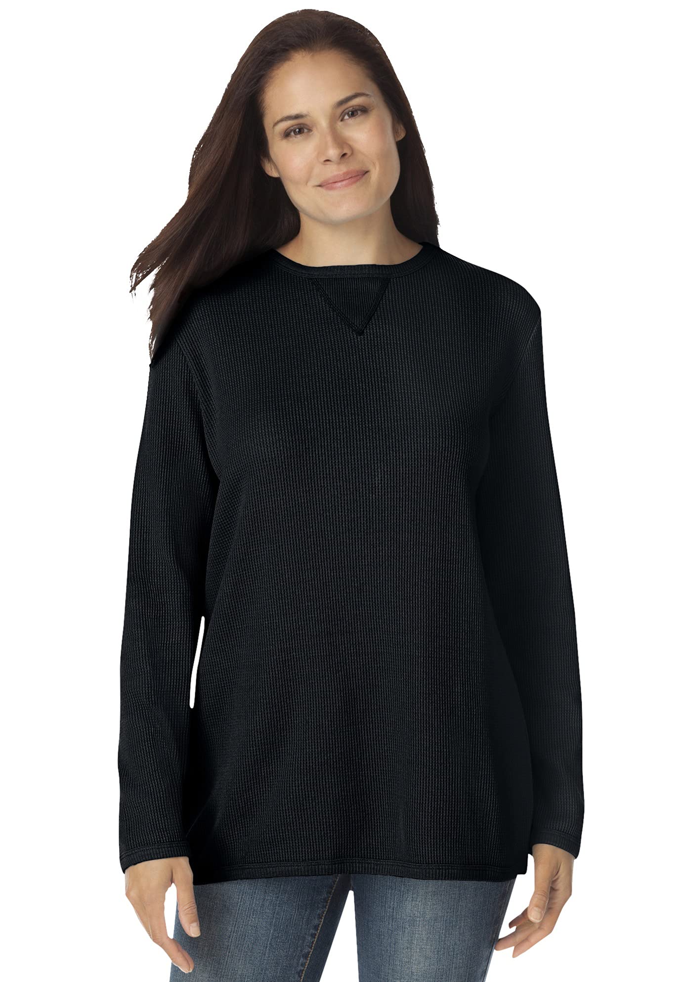 Woman Within Women's Plus Size Waffle Thermal Sweatshirt - Cozy Fleece-Lined Pullover for Cold Weather, Lounge & Outdoor Activities