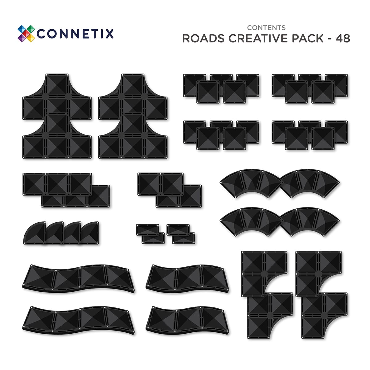 Connetix Magnetic Tiles 48-Piece Set - STEM Educational Building Blocks for Kids, Creative Roads Construction Toy for Preschool Learning & Indoor Play