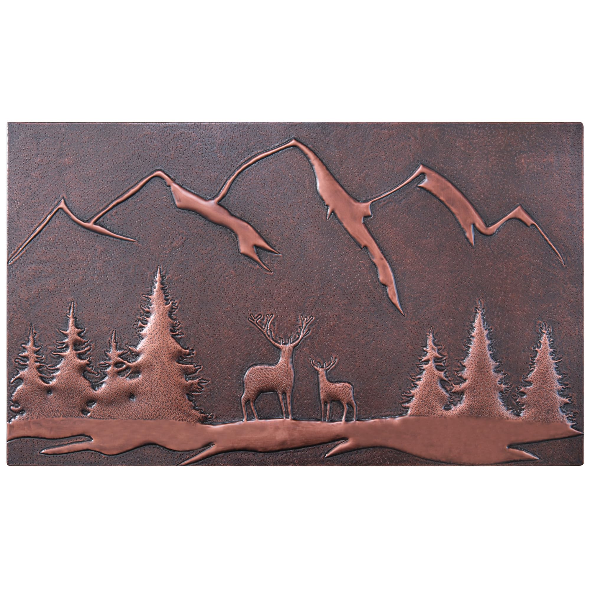 Handmade Copper Backsplash Tile - Nature Scene with Mountains & Deer Forest Design - Indoor & Outdoor Kitchen Wall Decor - Perfect for Rustic & Modern Home Décor (Brown)