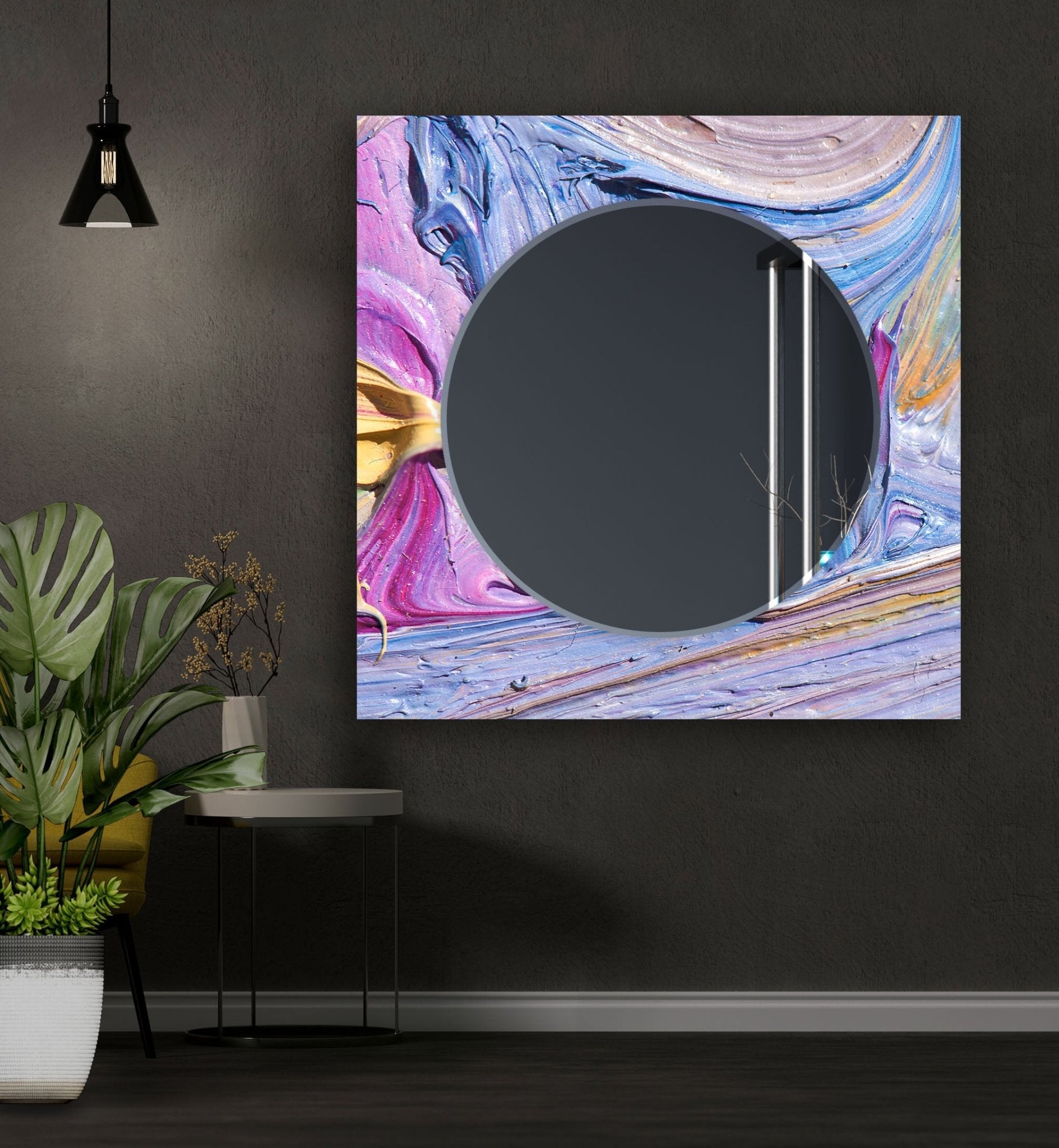 Abstract Purple Oil Painting Wall Mirror - Modern Boho Decor for Living Room, Bedroom & Entryway - Handmade Artwork for Home & Office Decor