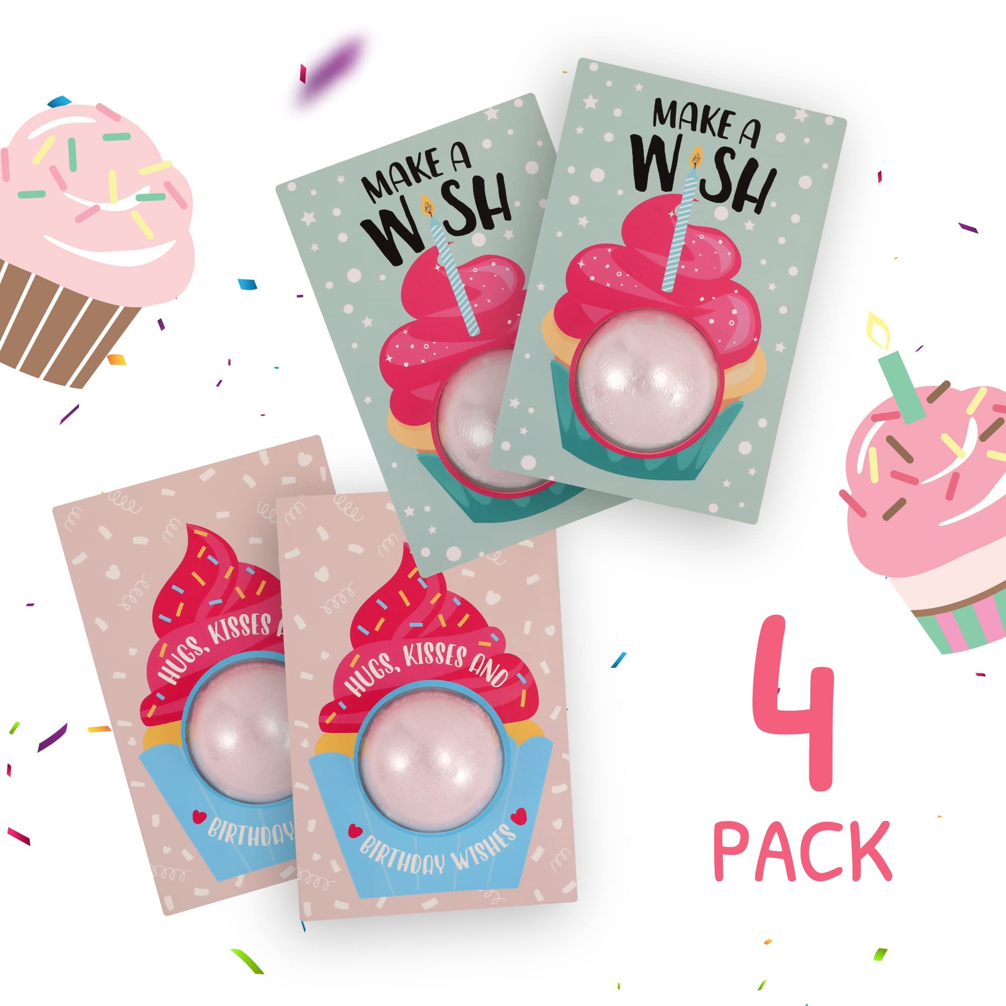 Pop Fizz Birthday Card Bath Bombs (4-Pack) - Perfect Gift for Women's Celebrations