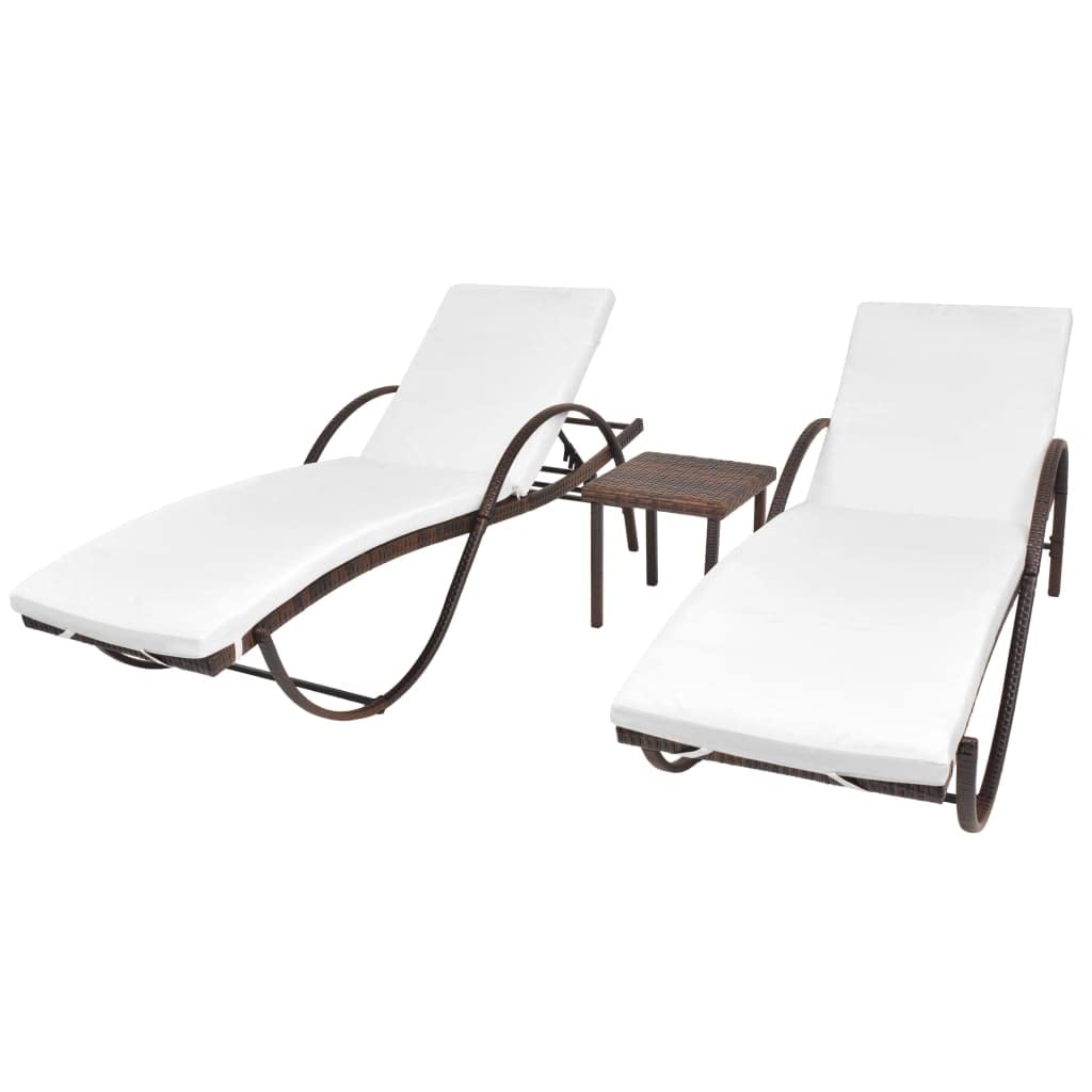 Sun Loungers 2 Pcs, Brown Poly Rattan Outdoor Lounge Chairs with Side Table - Patio Furniture for Pool Deck, Beach, Balcony, Yard, Garden, Resort & Backyard Relaxation