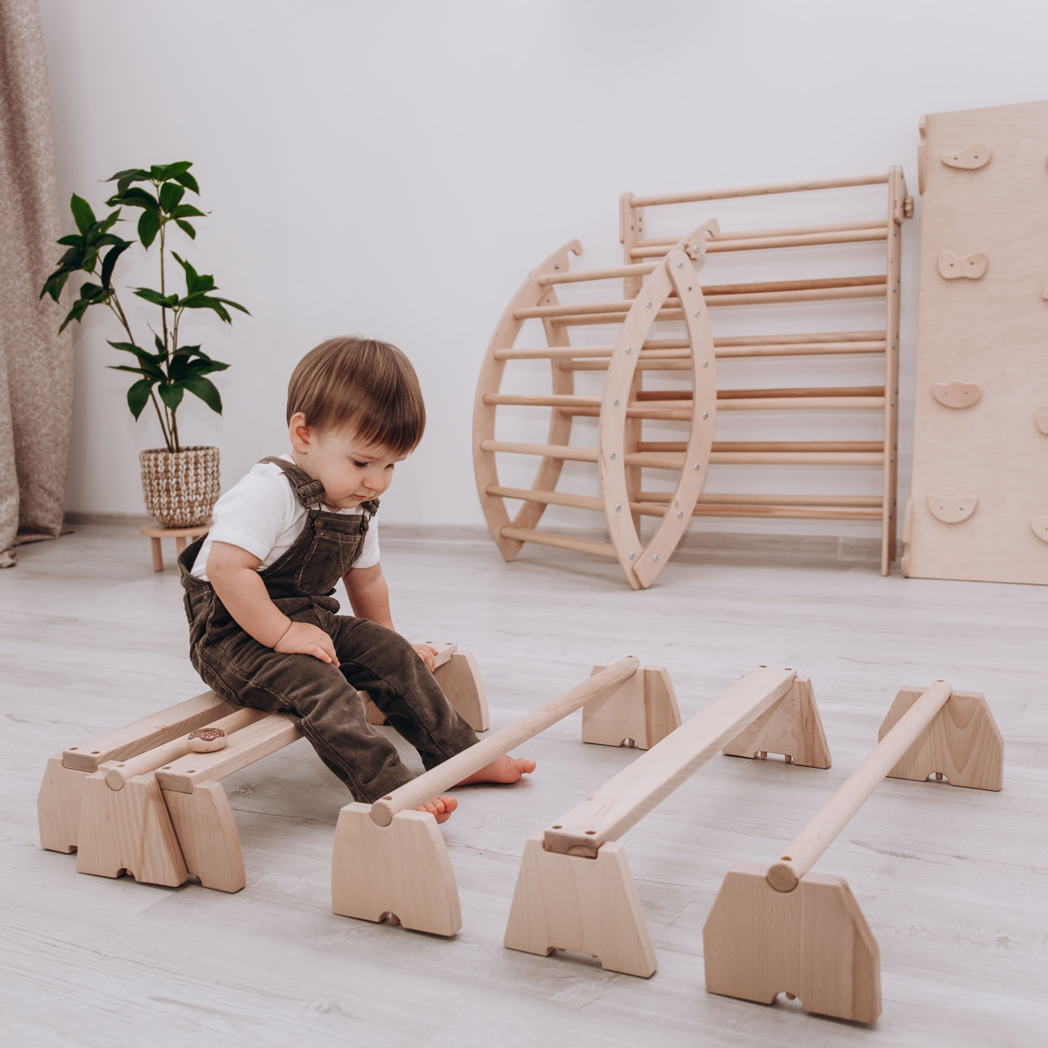 Kids Balance Beam Set for Gymnastics Training - Non-Slip Wooden Beam for Toddlers & Children - Indoor/Outdoor Play, Home Gym Equipment for Balance Practice & Coordination