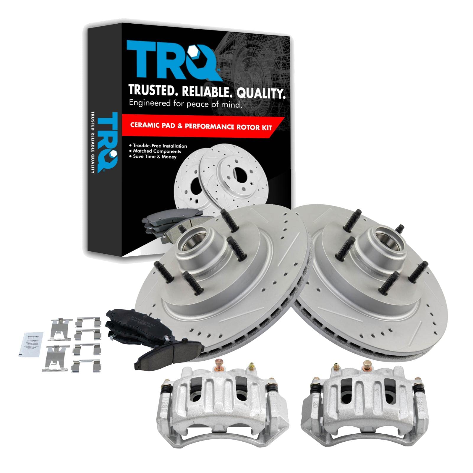 TRQ Front Performance Brake Pad & Rotor Kit - Ceramic Vented Premium G-Coated for 1997-1999 Ford F-150 - Smooth Stopping Power for Highway & Off-Road Driving