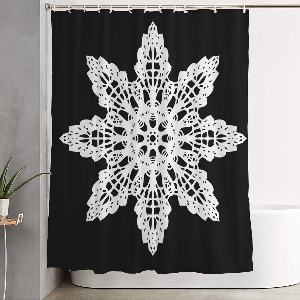 Starotor Waterproof Polyester Shower Curtain - Snowflake Lace Floral Victorian Design, 72x78 Inches with Hooks - Elegant Bathroom Decor for Weddings, Holidays & Vintage Style Homes