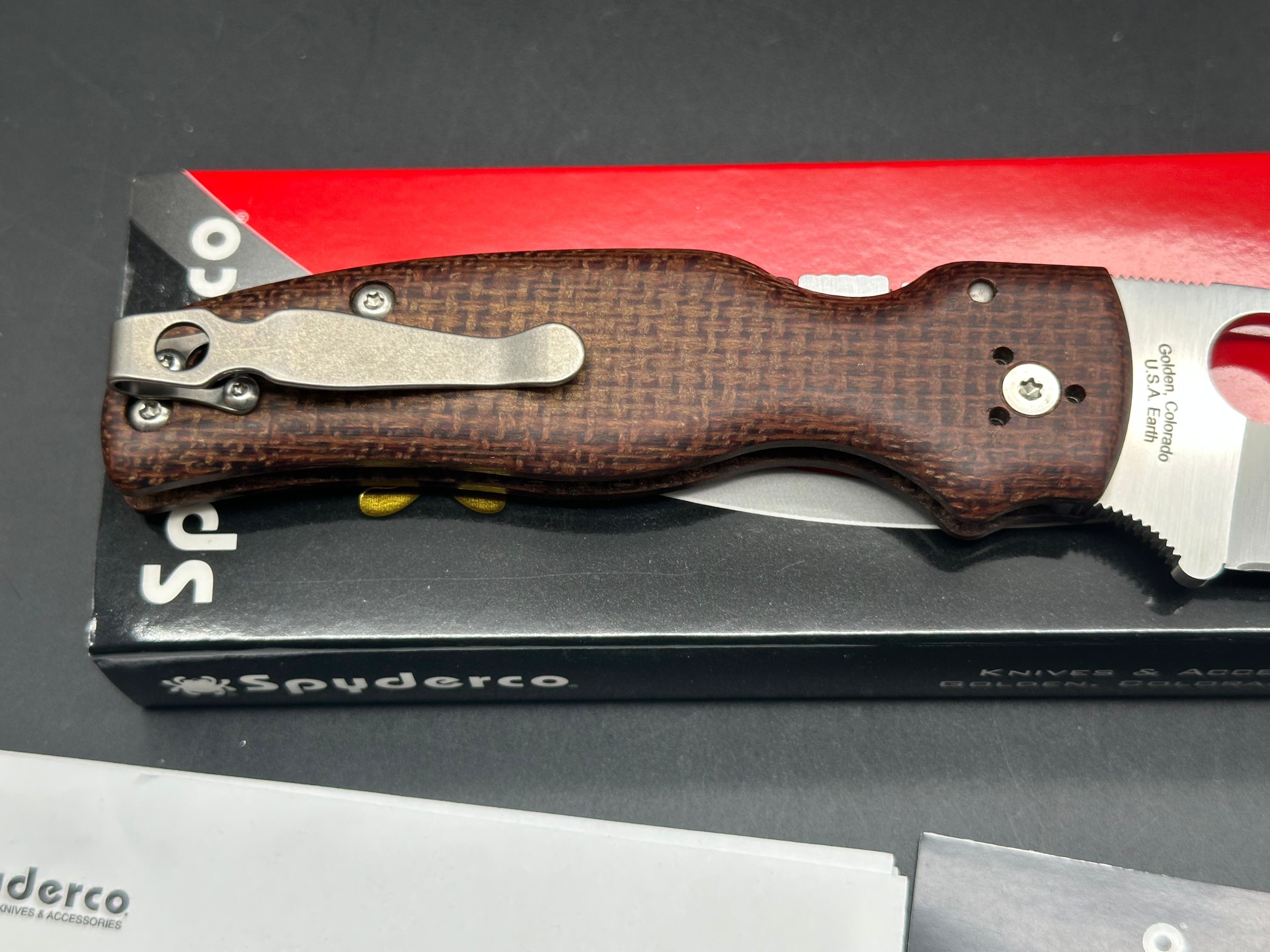 Spyderco Shaman Folding Knife with Burlap Micarta Handle & S90V Blade - Knife Center Exclusive for Outdoor, Camping, and EDC Use