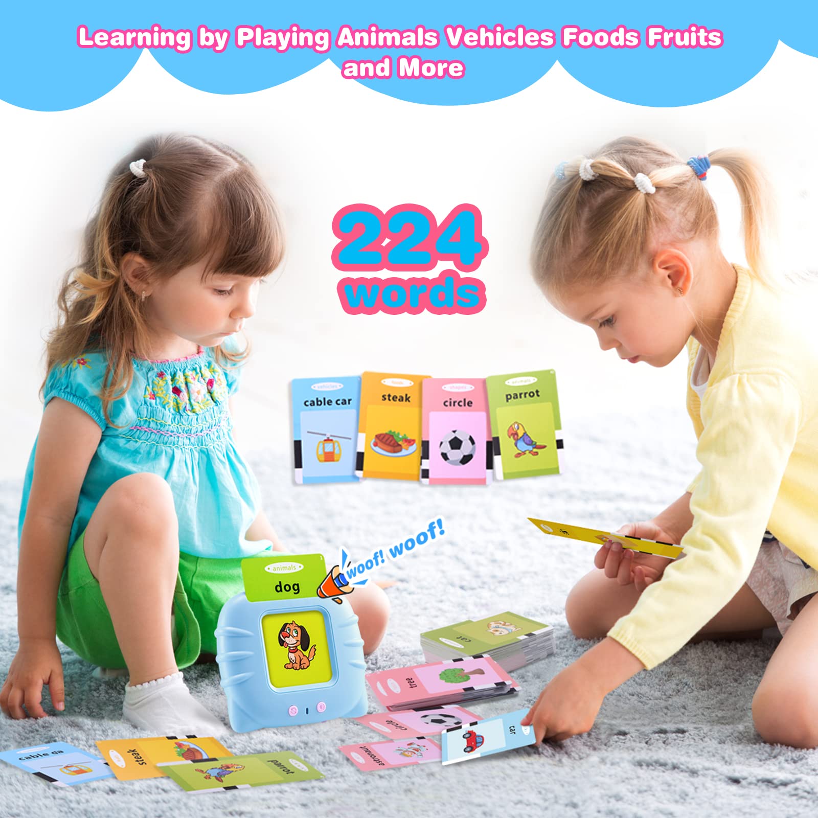 Talking Flash Cards for Toddlers 2-4 Years | 224 Sight Words Learning Toys | Audible Educational Flashcards for Kids Ages 1-5 | Perfect Gift for Boys & Girls | Kindergarten Learning Activities | Ideal for Home & Classroom Use