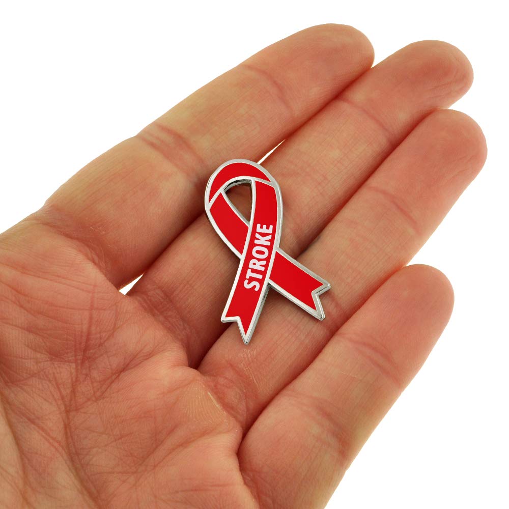 Stroke Awareness Red Ribbon Enamel Lapel Pin - Support Stroke Survivors & Show Solidarity - Perfect for Fundraisers, Medical Events & Awareness Campaigns