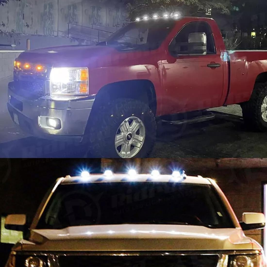 2024 Solar Truck Cab Lights - Wireless, No Drill, Vibration Sensor - White LED Roof Lights for Night Driving