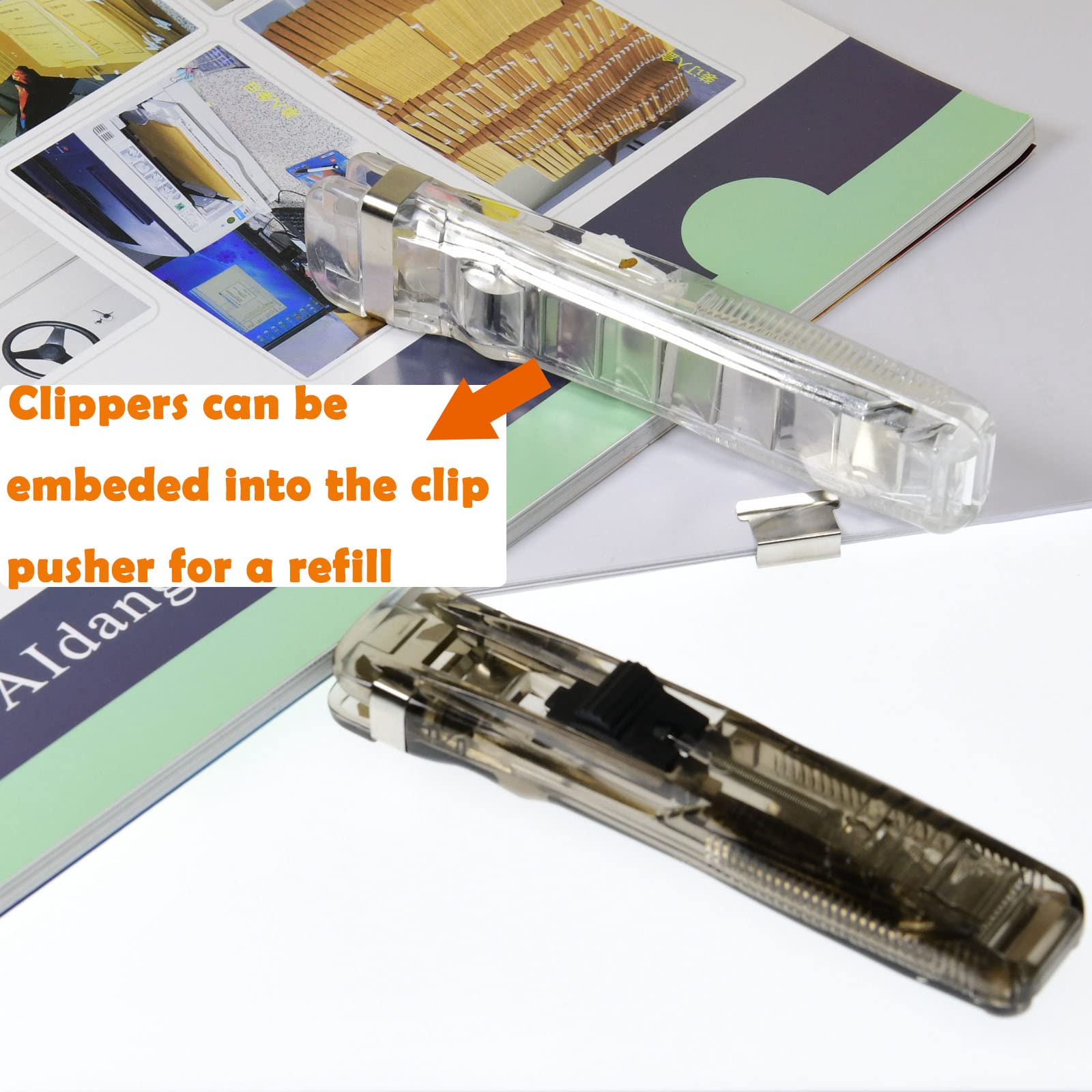 2-Pack Metal Clip Pusher Stapler Clips - Heavy Duty Push Clamp for Office Paper, Book Binding & Document Organization - Perfect for Office Supplies, Home Desk & School Accessories (Paper Clips, Staples, Files)