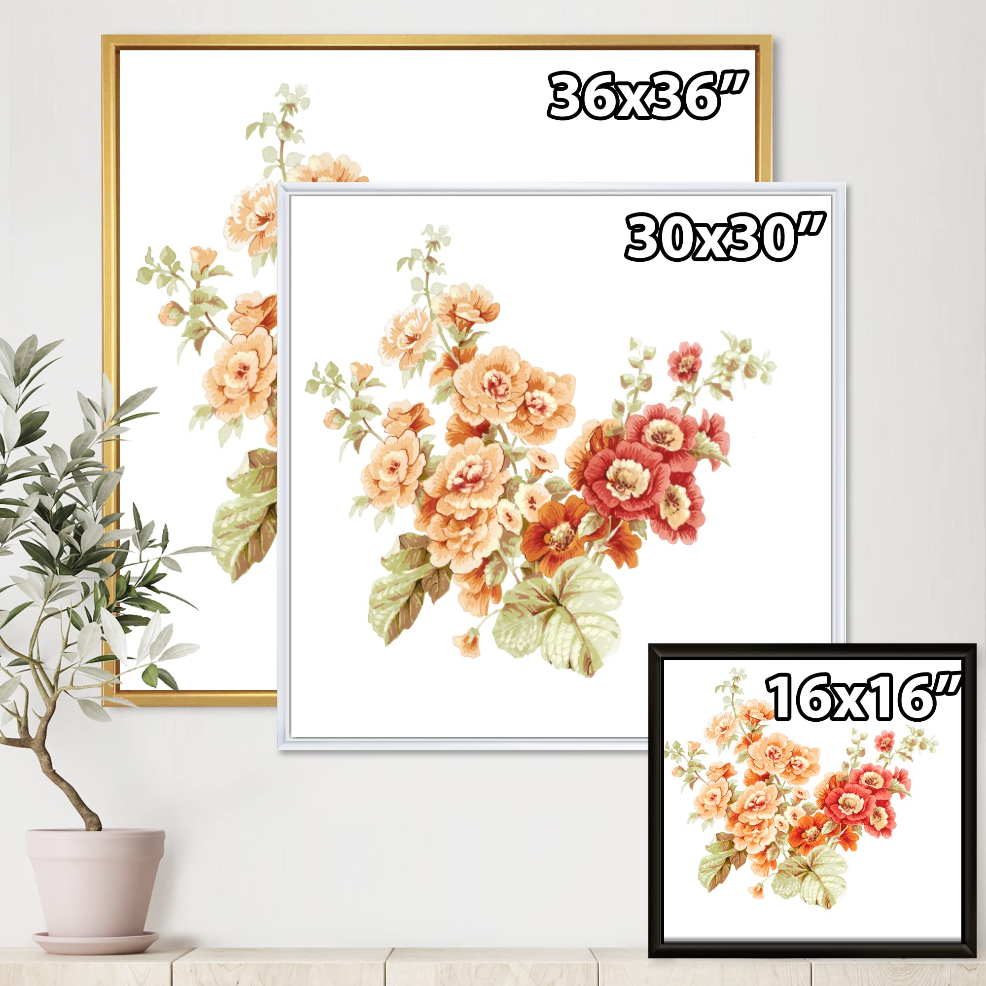 DesignQ Orange and Red Wildflowers Framed Canvas Wall Art Print - Traditional Floral Painting for Living Room, Bedroom & Office Decor