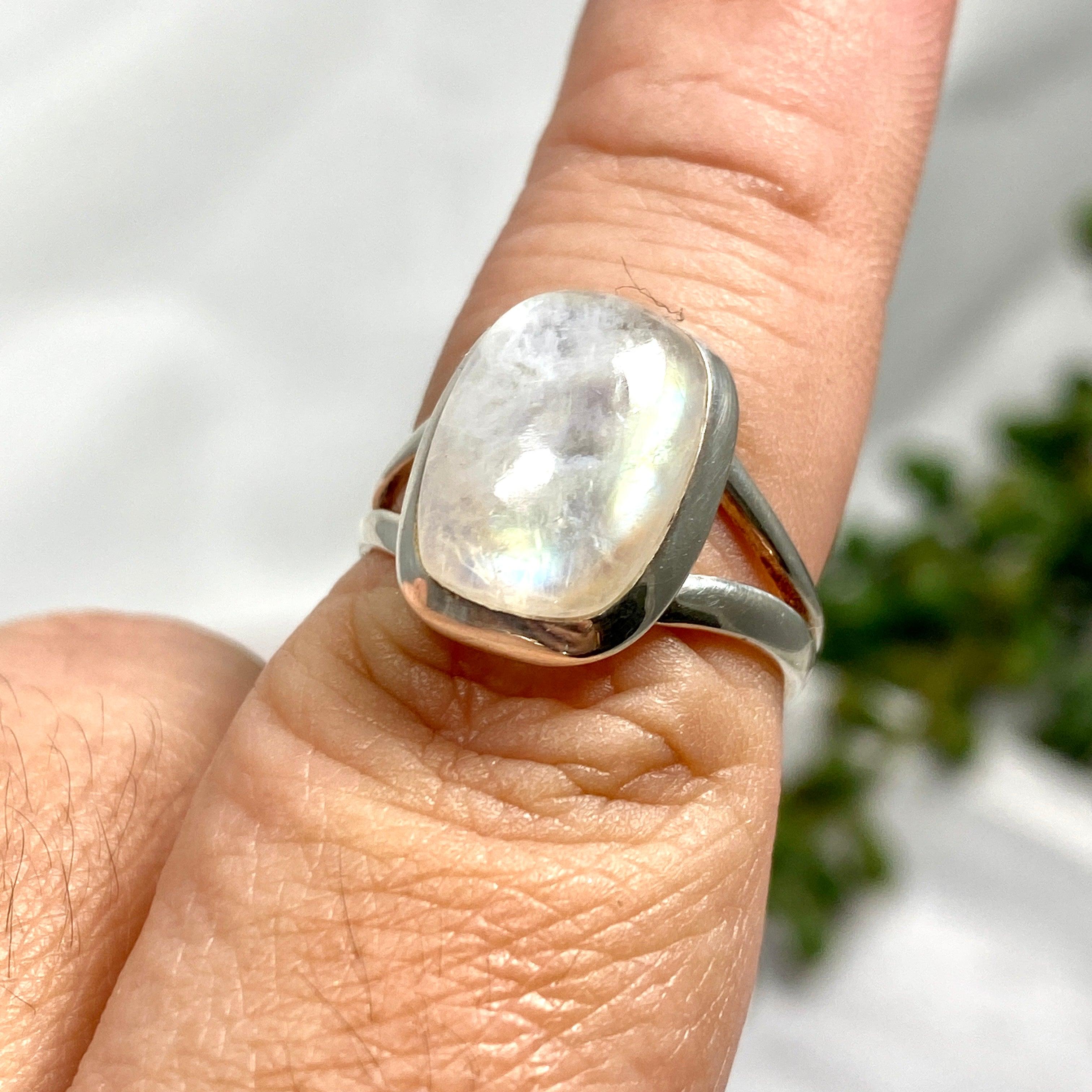 Moonstone Rectangular Ring for Women - Sterling Silver Size 8 - KRGJ2187 - Elegant Jewelry for Everyday Wear & Special Occasions