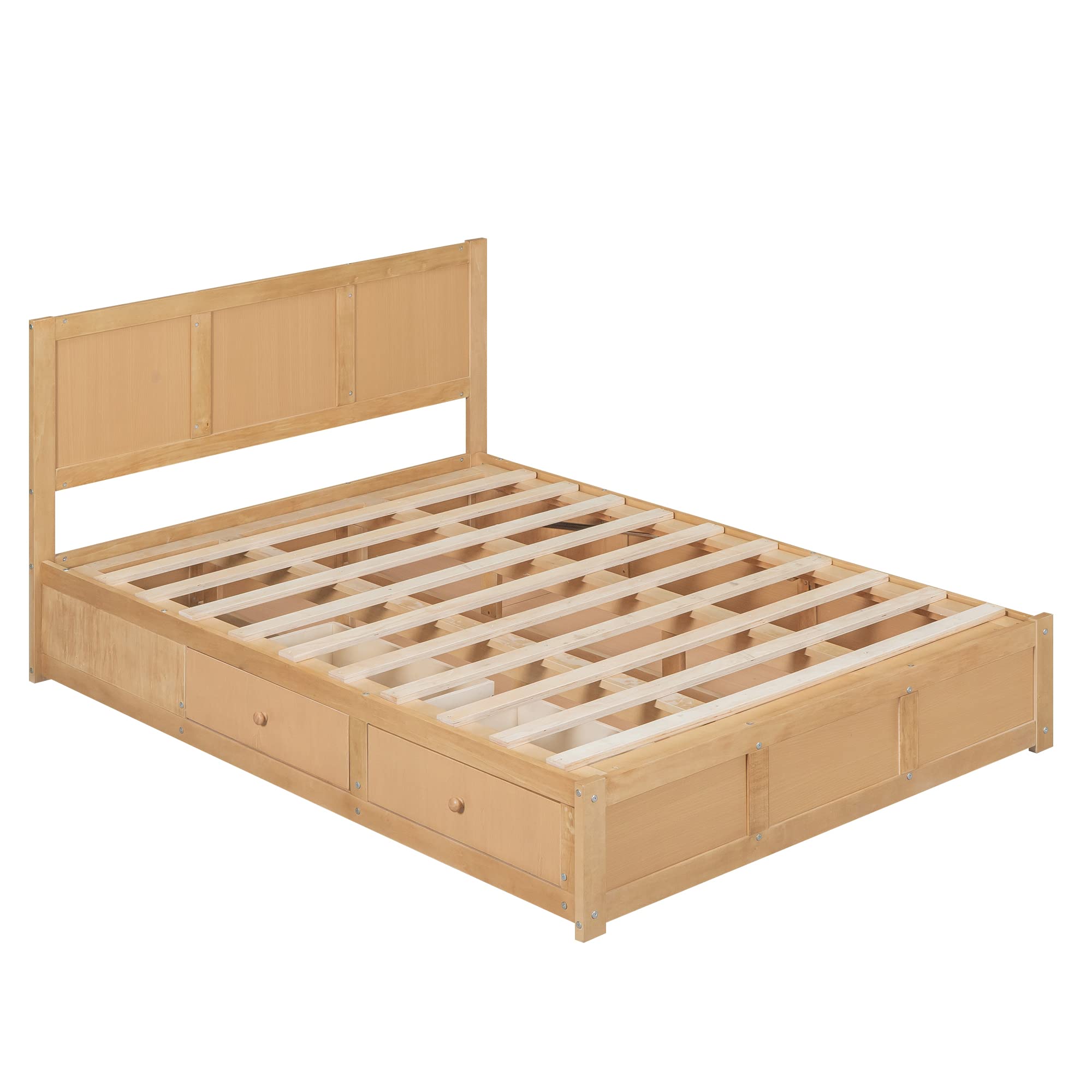 Harper & Bright Designs Full Size Storage Bed Frame with Lift-Up Platform, 2 Drawers & Headboard - Solid Wood Construction, No Box Spring Needed, Easy Assembly (Natural Finish) - Perfect for Small Bedrooms, Guest Rooms & Space-Saving Solutions