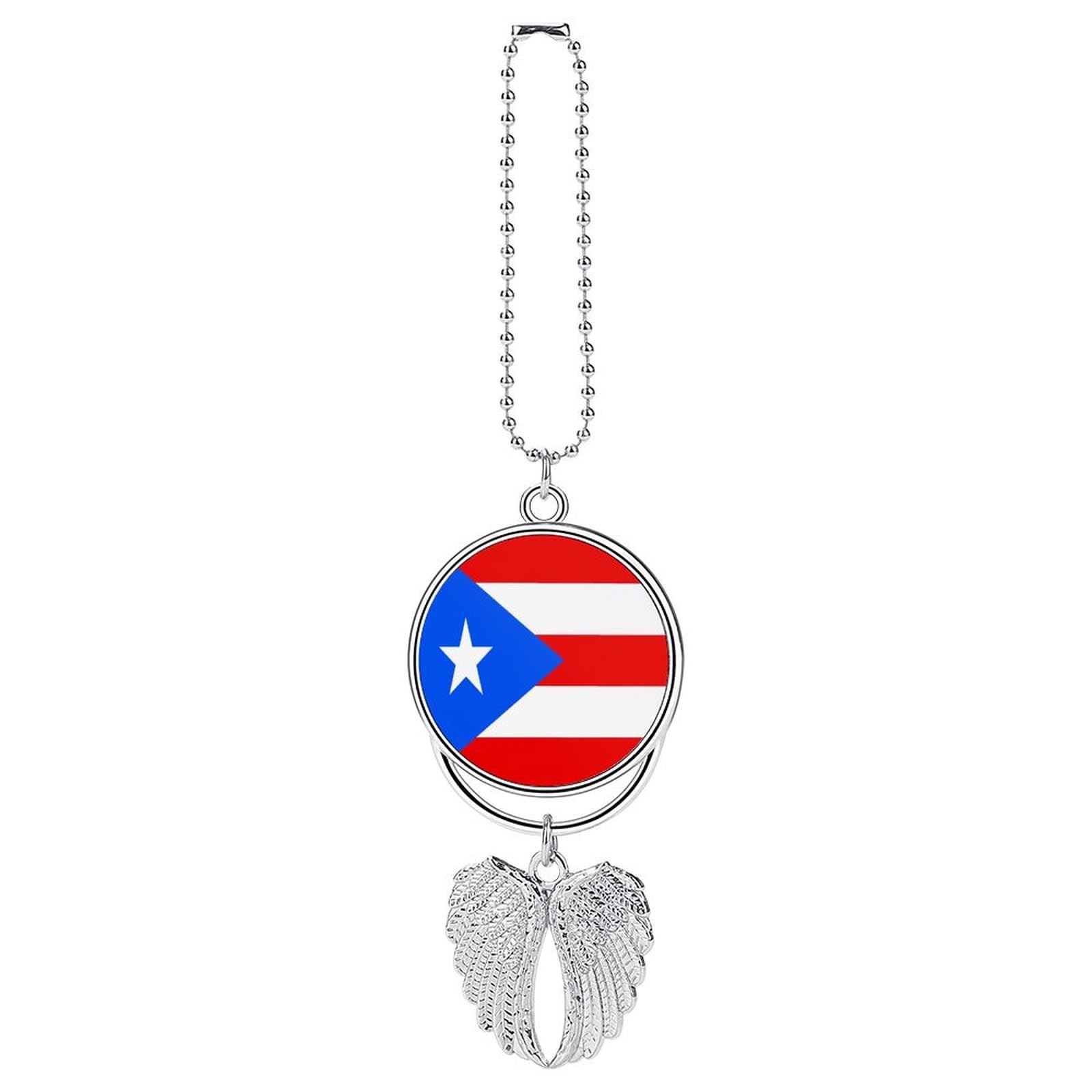Double-Sided Full Color Car Photo Frame & Hanging Ornament - Puerto Rico Flag Charm for Rear View Mirror (Gold/Silver) - Perfect for Road Trips, Travel Souvenirs & Personalized Car Decor