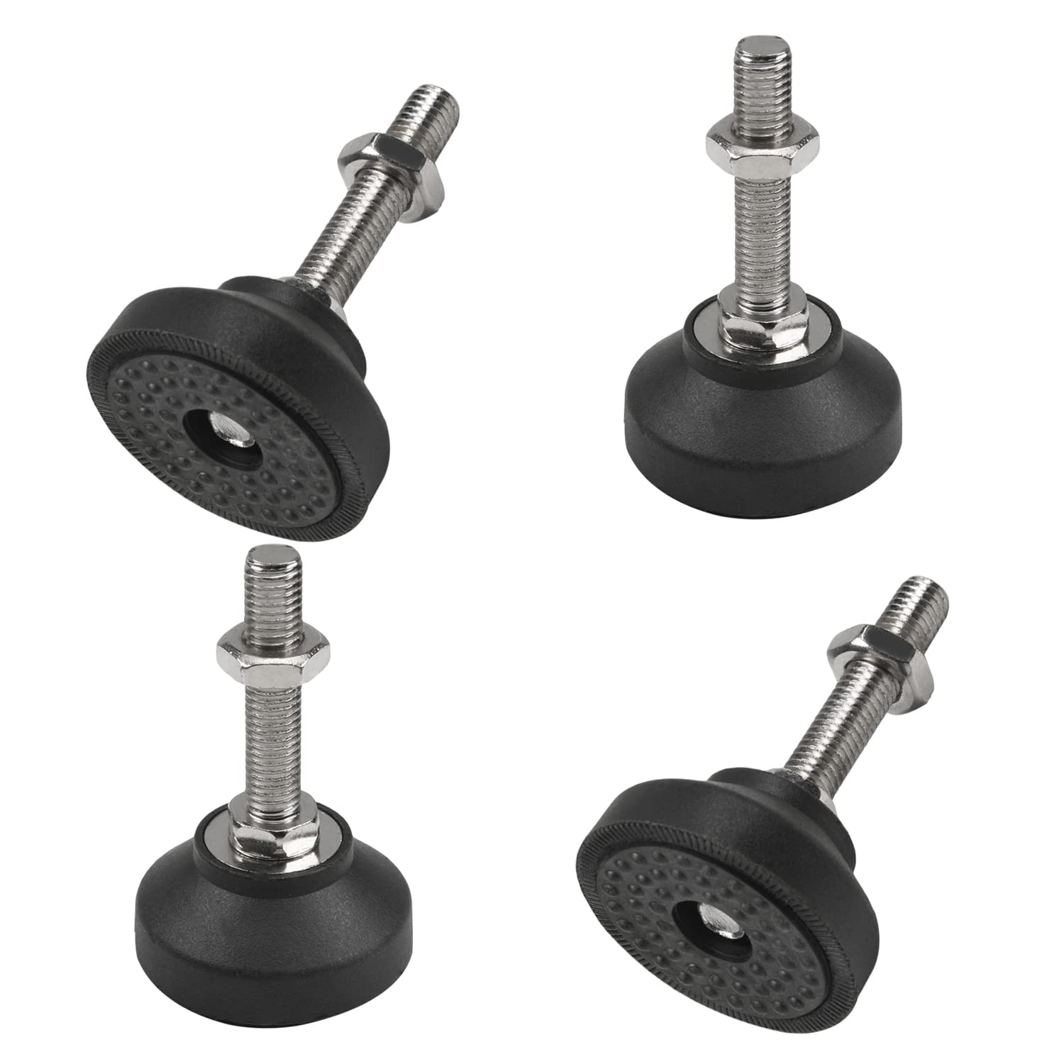 Yinpecly M10x50mm Threaded Plastic & Metal Furniture Levelers - Adjustable Table Chair Leg Feet for Cabinets, Shelves, Beach Chairs (Black/Silver, 4PCS) - Perfect for Home Office, Outdoor Furniture & Uneven Floor Stabilization