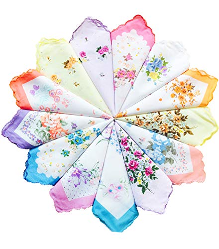 Vintage Floral Cotton Handkerchiefs for Women - 100% Soft Cotton Bulk Pack - Perfect for Weddings, Gifts, and Everyday Elegance