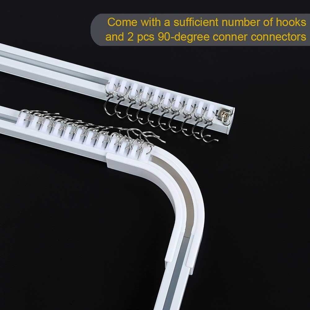 Ceiling Mount Curtain Track System - 12 to 18 ft Room Divider with Hooks, Corner Connectors & Brackets (Set of 2, White) - Perfect for Home Office, Studio Apartments and Room Partitioning
