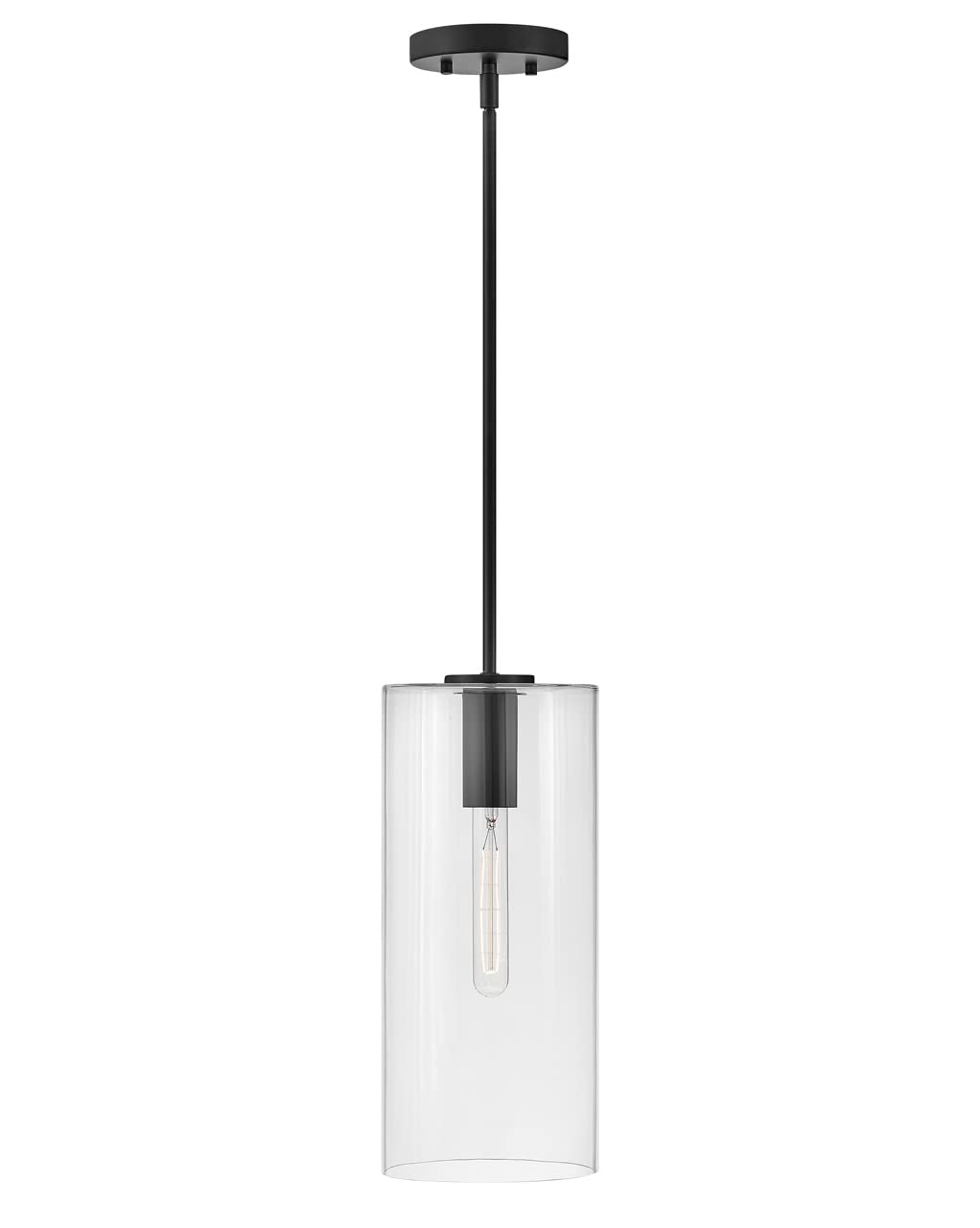 Lark Lane 83377BK Modern Black Single Cylinder Pendant Light with Clear Glass Shade - Sleek Suspended Lighting Fixture for Kitchen Island, Dining Room, or Entryway