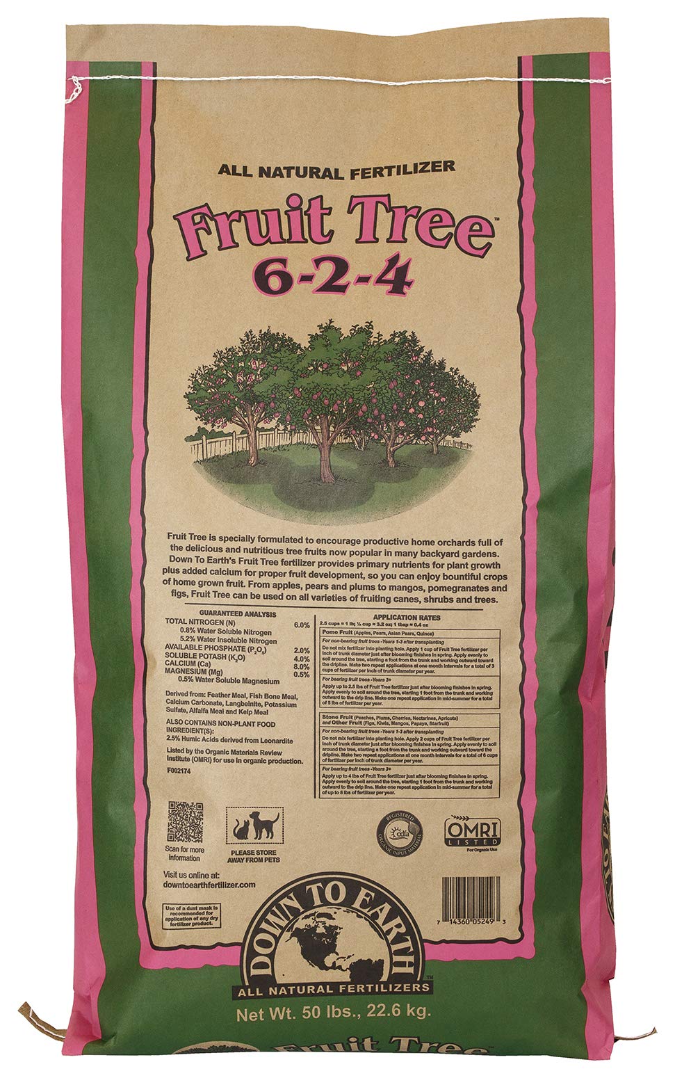 Organic Fruit Tree Fertilizer 6-2-4 NPK - 50 lb Bag for Healthy Growth & High Yield - Perfect for Apple, Citrus, Peach & Avocado Trees in Home Gardens & Orchards