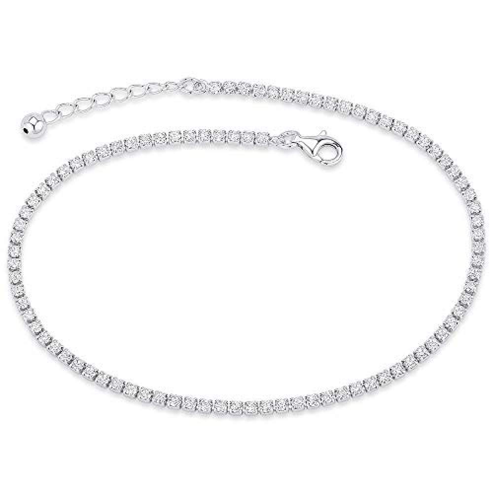 14K Gold Plated 925 Sterling Silver Cubic Zirconia Adjustable Anklet Bracelet for Women - 9-10 Inches, Elegant Tennis Anklet for Beach, Party & Everyday Wear