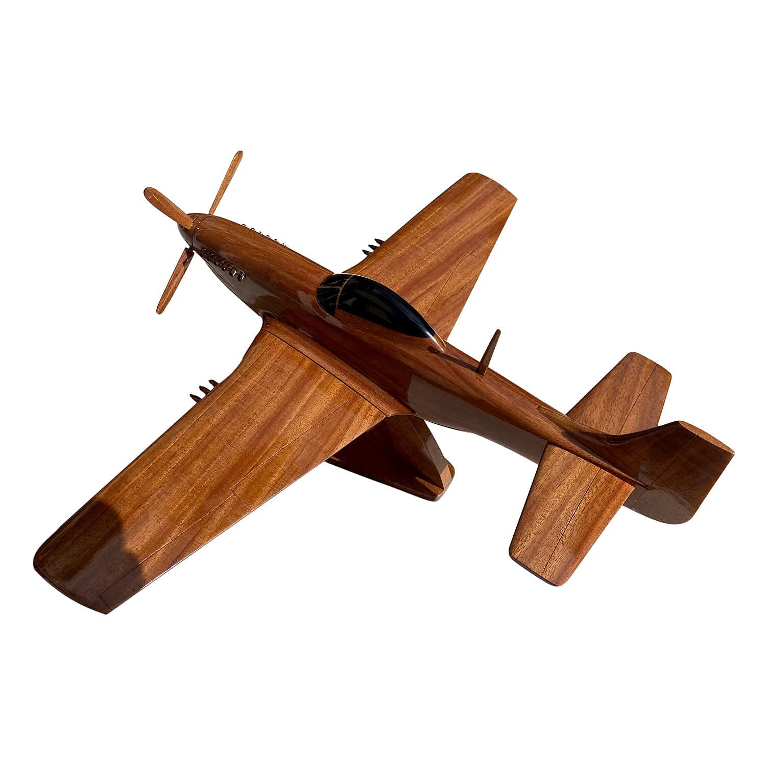 P51 Mustang Mahogany Wooden Desktop Airplane Model - Collectible WWII Fighter Plane Replica for Office Decor, Aviation Enthusiast Gift & Home Display